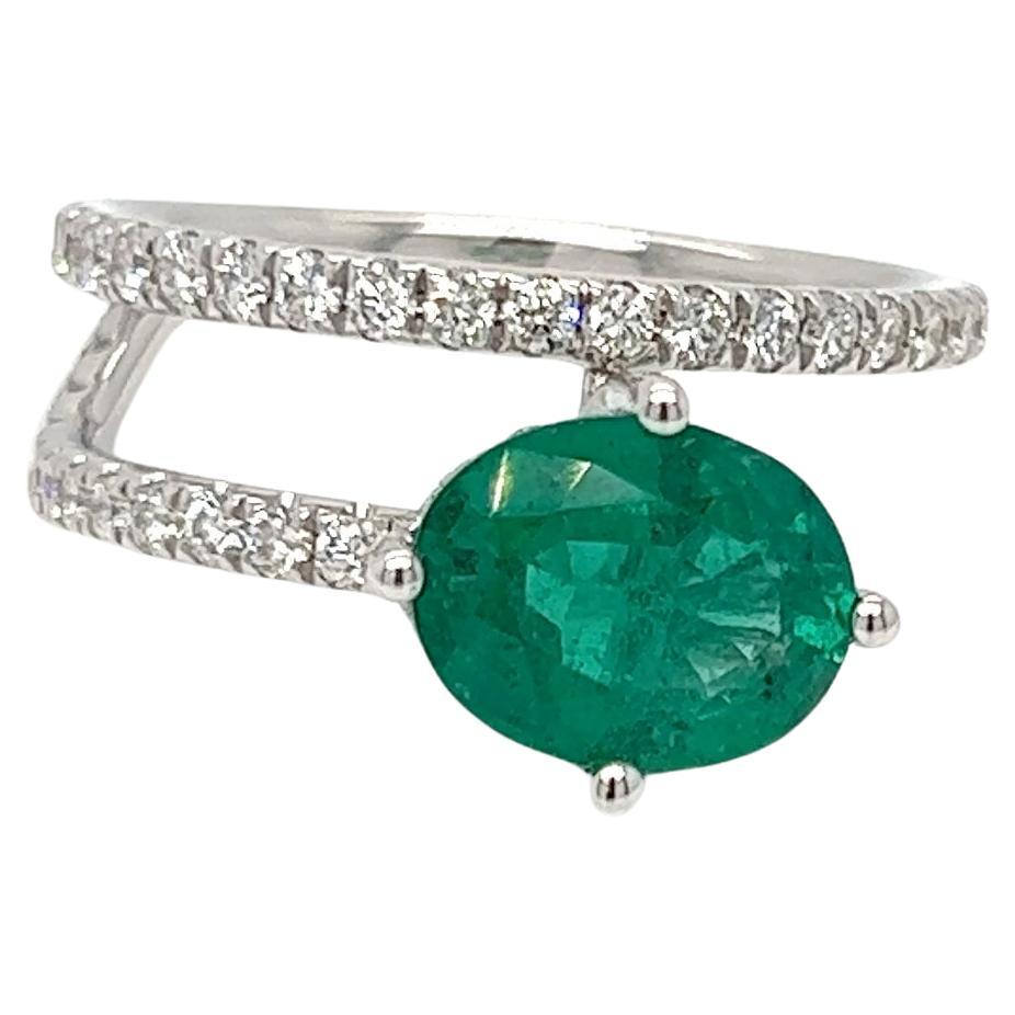 2.35 Carats Emerald Diamond Band Engagement Ring  For Sale