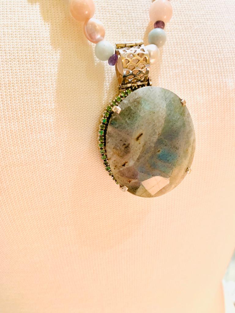235 Carat Labradorite and Tsavorite Pendant 1