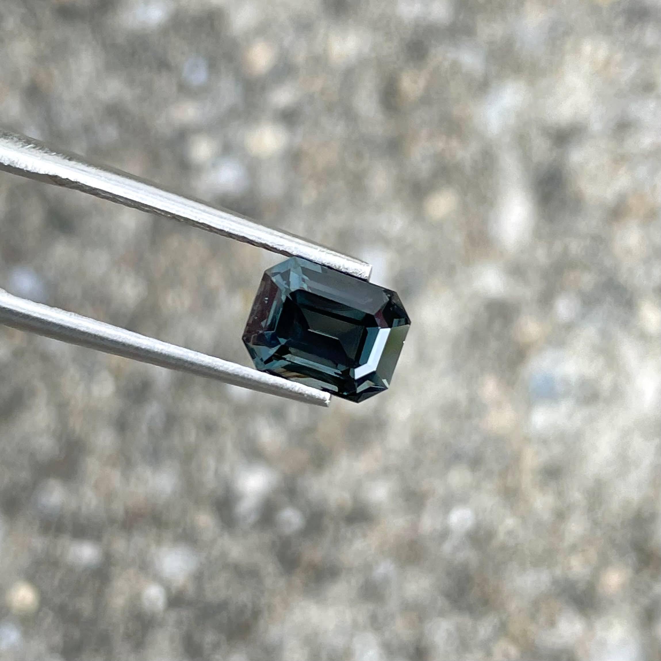 Women's or Men's 2.35 carats Metallic Gray Burmese Spinel Stone Emerald Cut Natural Gemstone For Sale