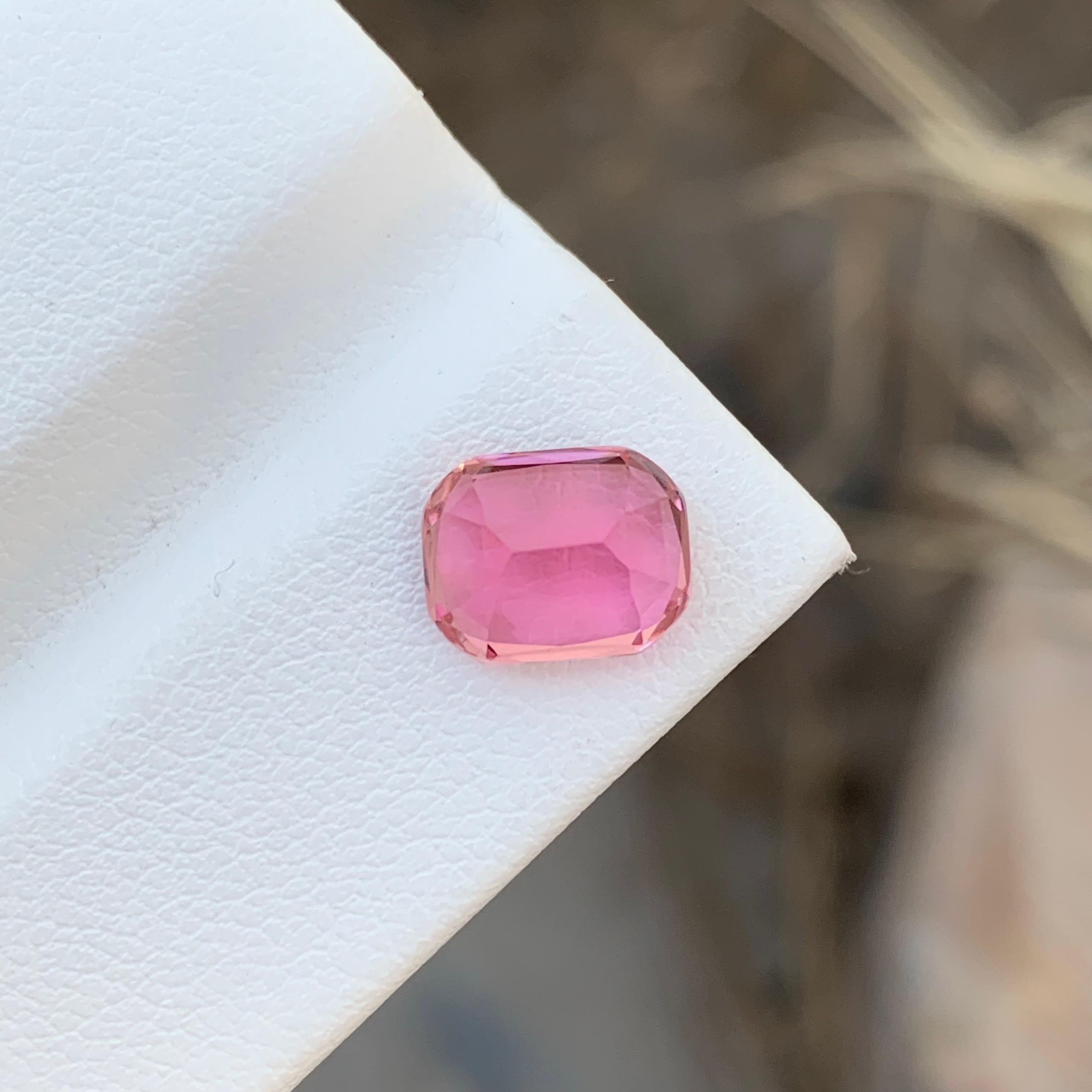 Loose Tourmaline 
Weight: 2.35 Carats 
Dimension: 8.8x7x4.8 Mm
Origin: Kunar Afghanistan 
Shape: Cushion 
Treatment: Non
Color: Pink
Certificate: On Demand
Faceted baby pink tourmaline is a gemstone that captivates with its delicate hue and