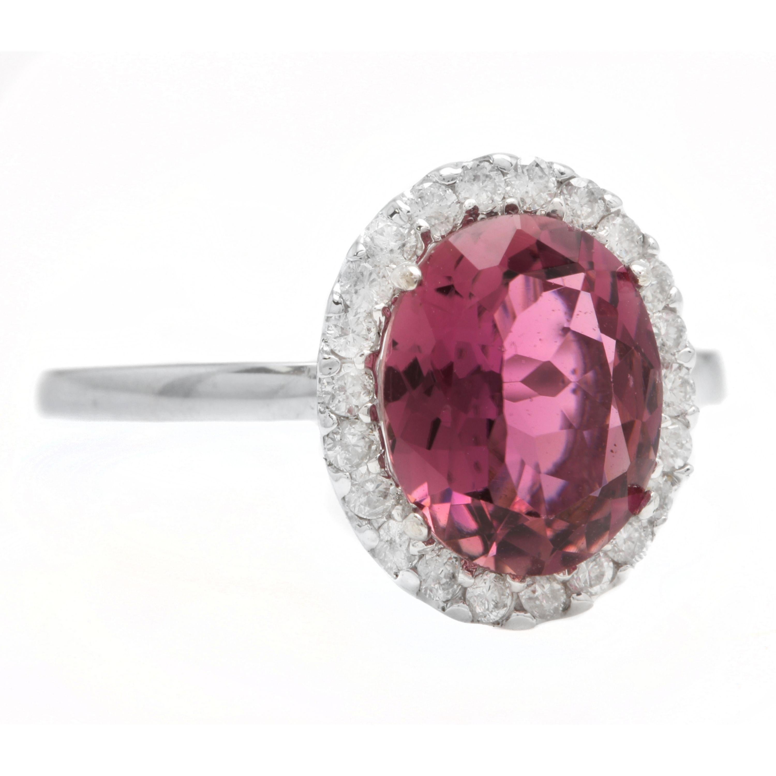 2.35 Carats Natural Very Nice Looking Tourmaline and Diamond 14K Solid White Gold Ring

Total Natural Oval Cut Tourmaline Weight is: Approx. 2.10 Carats

Tourmaline Measures: Approx. 10.00 x 8.00mm

Natural Round Diamonds Weight: Approx. 0.25 Carats