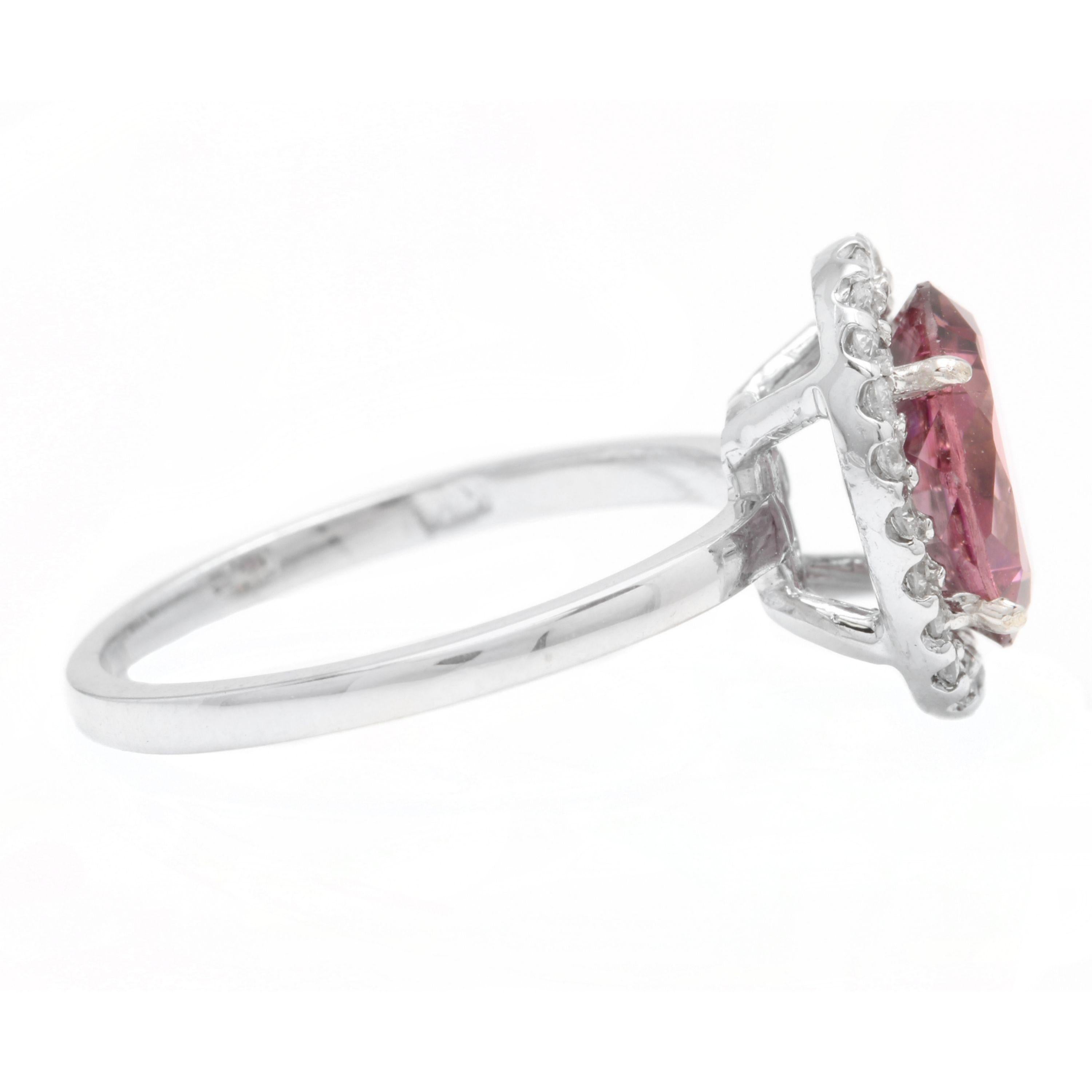 Mixed Cut 2.35 Carat Natural Tourmaline and Diamond 14 Karat Solid White Gold Ring For Sale