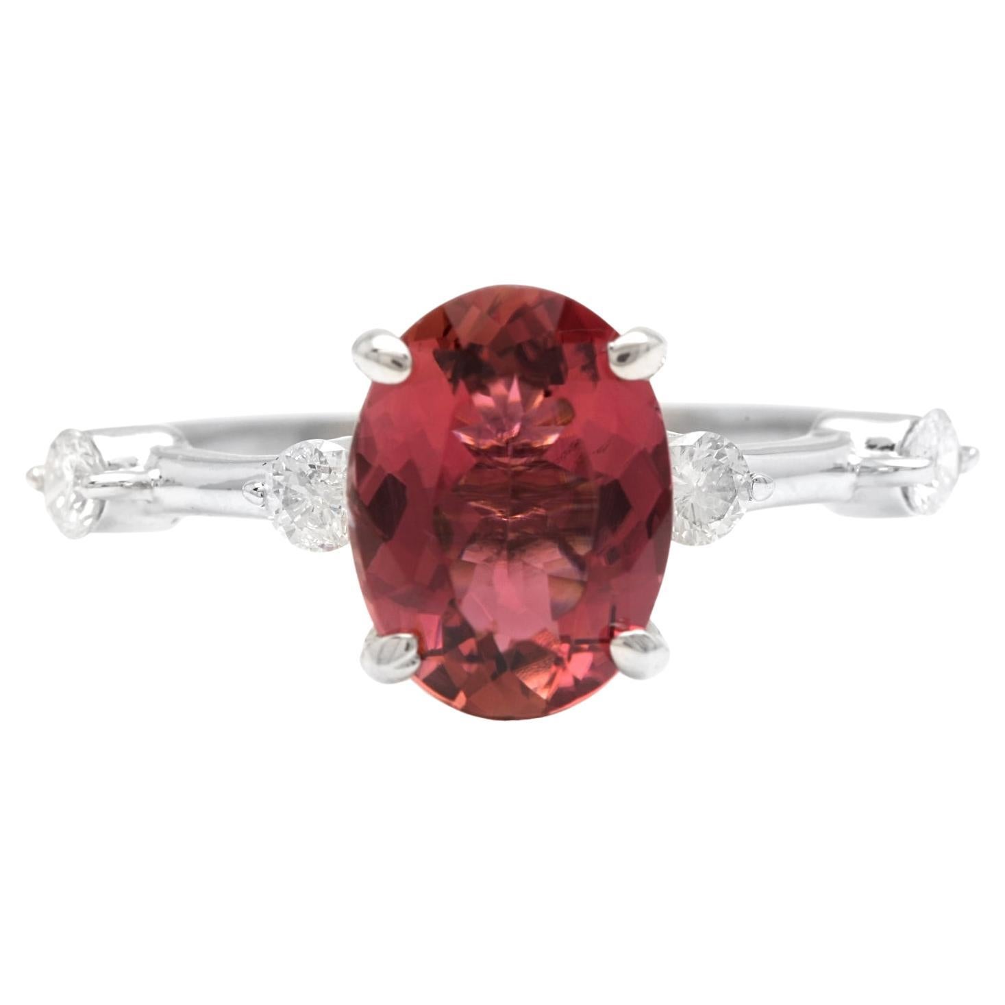 2.35 Carats Natural Tourmaline and Diamond 14K Solid White Gold Ring