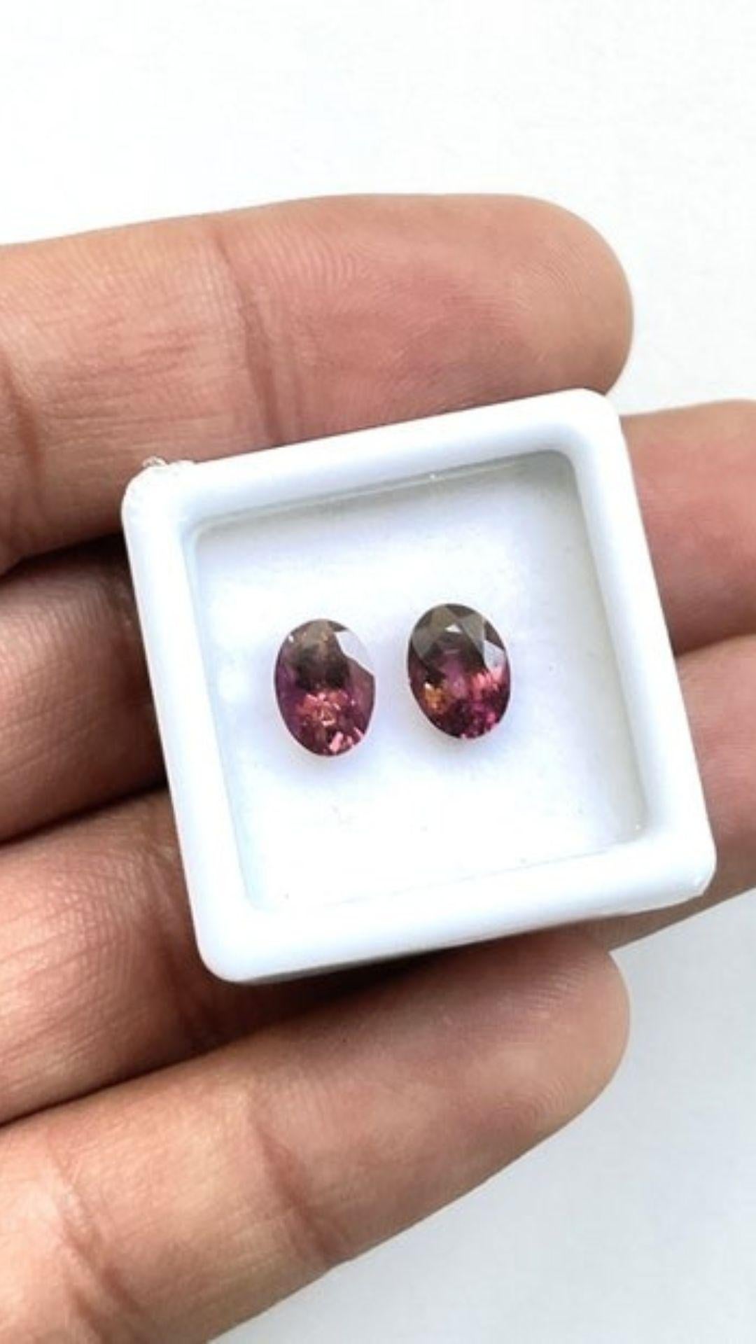 Oval Cut 2.35 Carats Tourmaline Match Pair, Pink Tourmaline Faceted Ovals Cut Stones For Sale