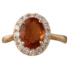 Exquisito anillo de oro rosa macizo de 14 quilates con citrino natural de Madeira y diamantes de 2,35 quilates