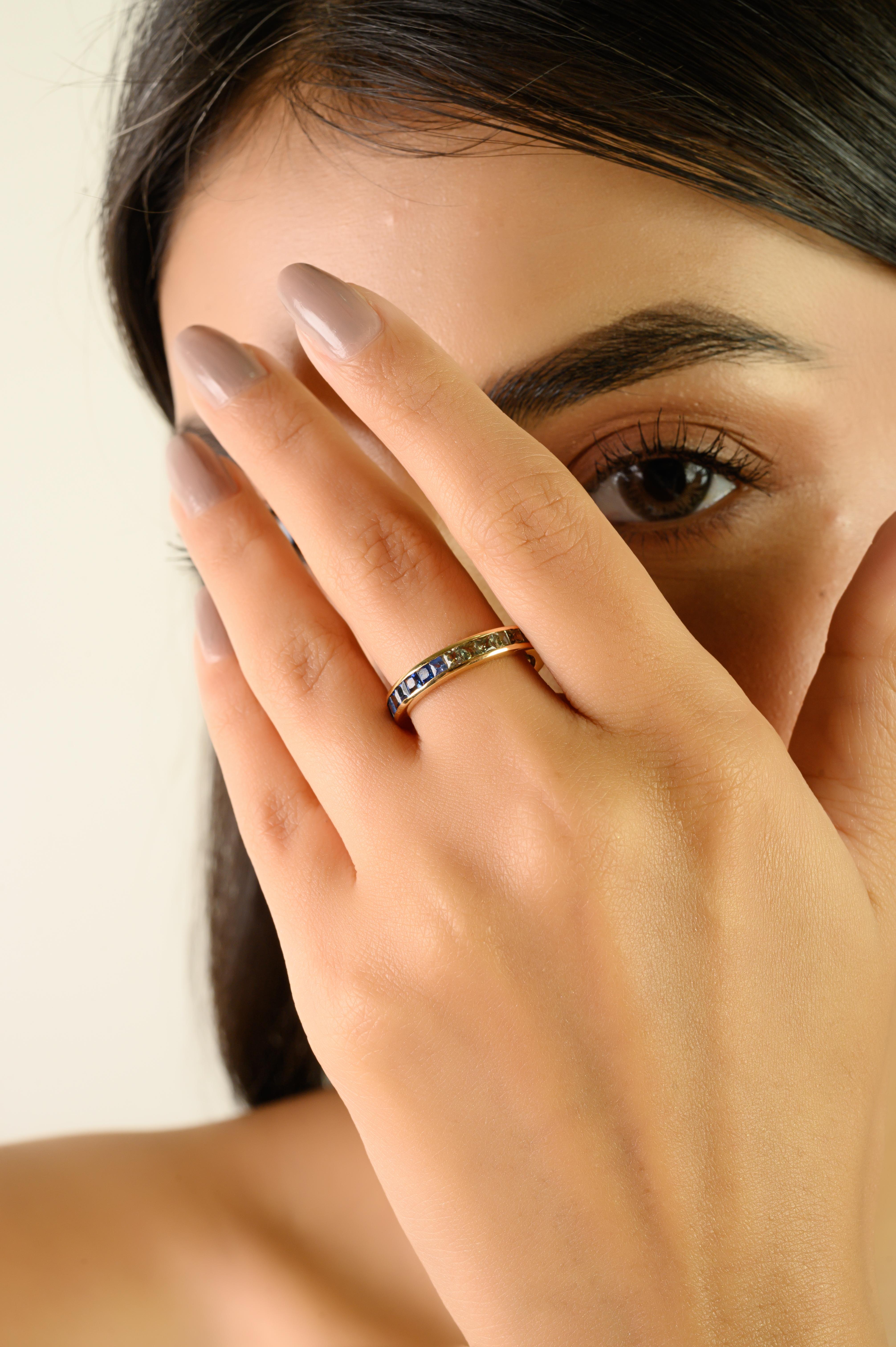 En vente :  2.35 Ct Princess Cut Multi-Sapphire Full Eternity Band in 14K Solid Yellow Gold 2