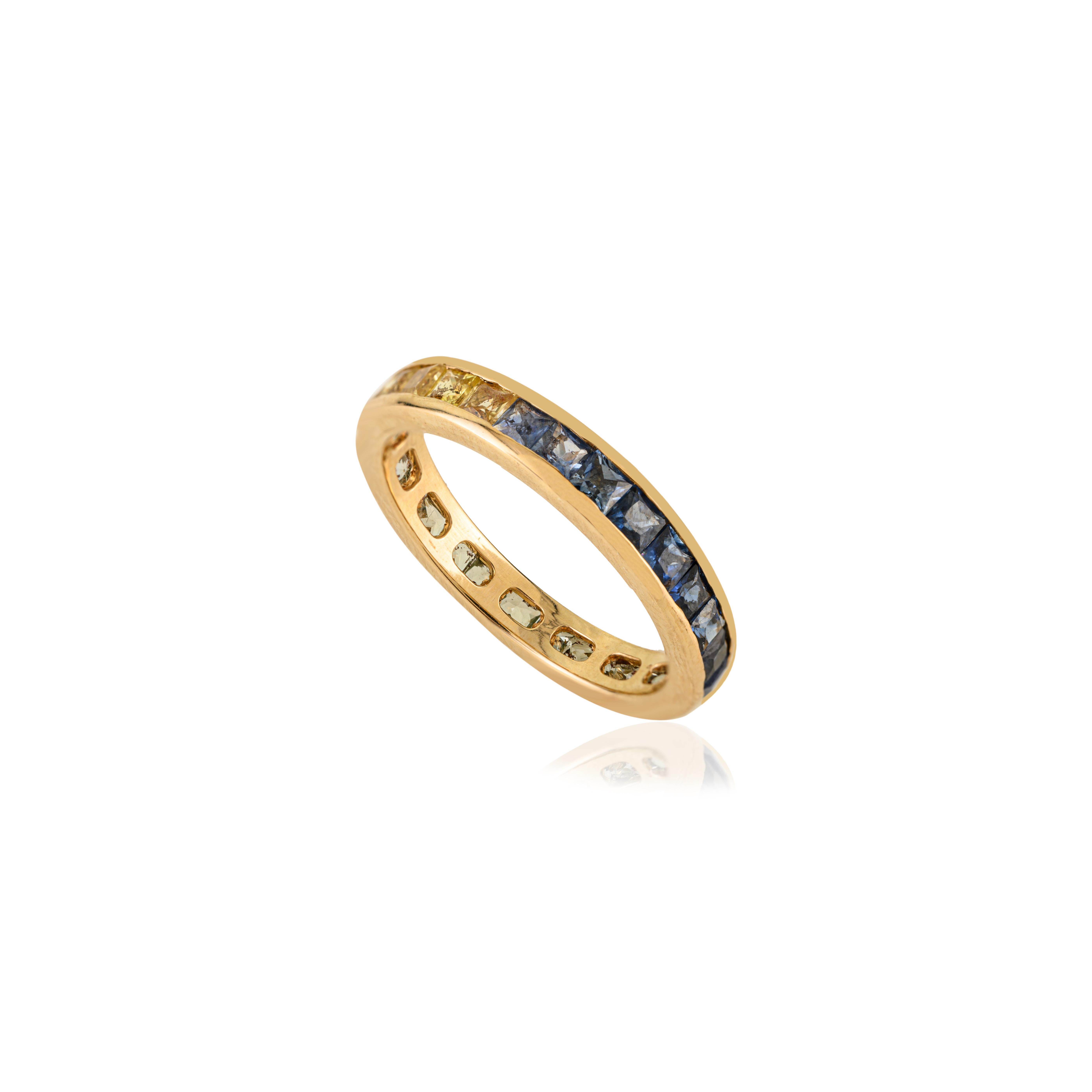En vente :  2.35 Ct Princess Cut Multi-Sapphire Full Eternity Band in 14K Solid Yellow Gold 3