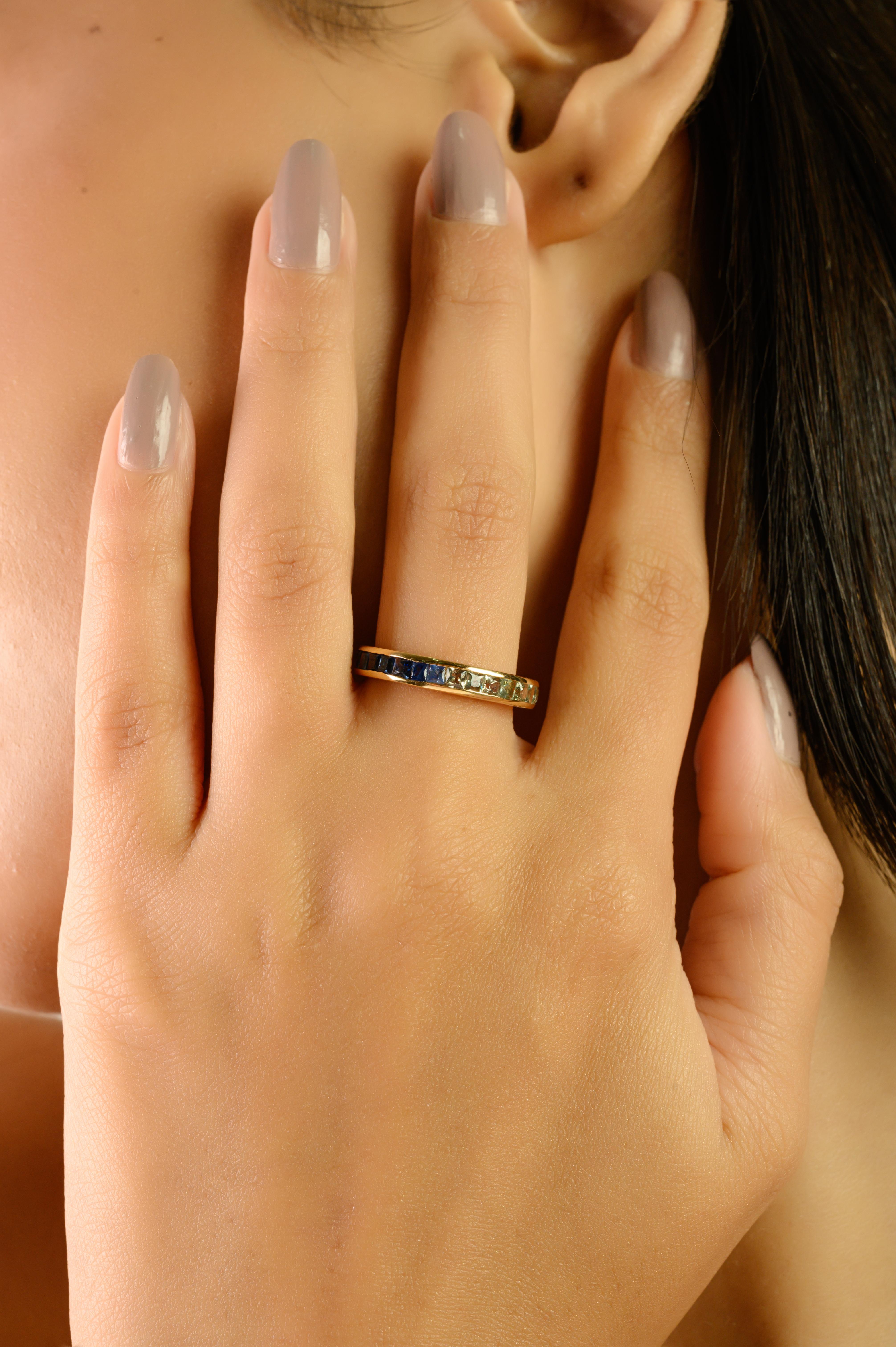 En vente :  2.35 Ct Princess Cut Multi-Sapphire Full Eternity Band in 14K Solid Yellow Gold 6