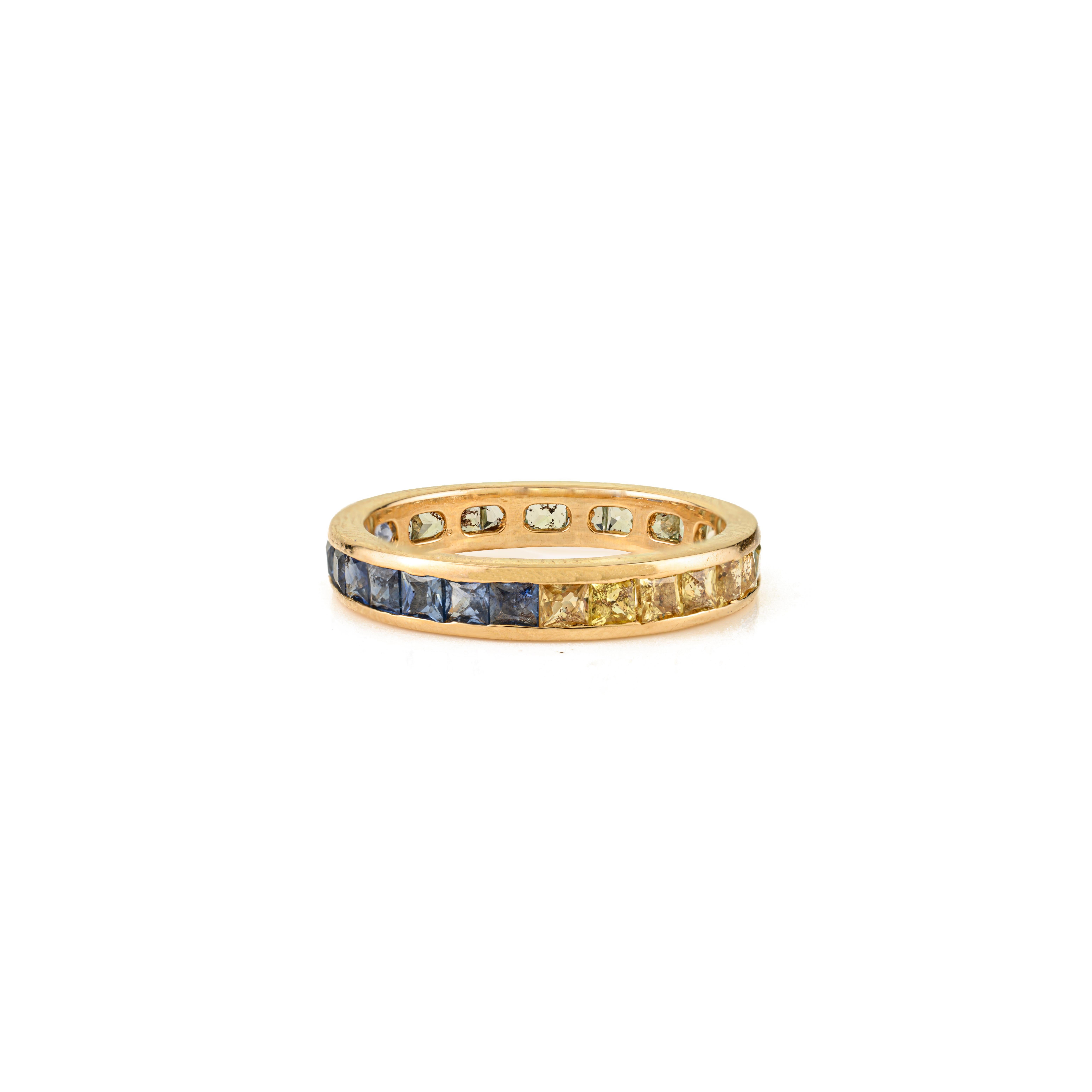 En vente :  2.35 Ct Princess Cut Multi-Sapphire Full Eternity Band in 14K Solid Yellow Gold 9