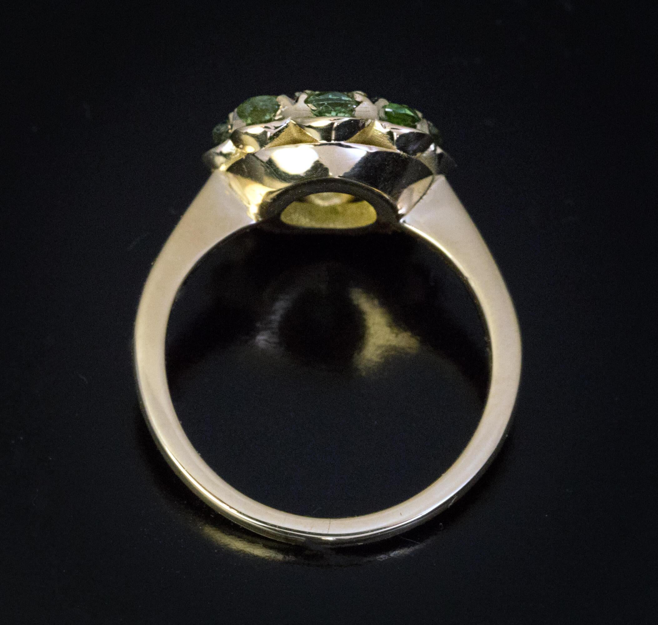 Women's 2.35 Carat Russian Demantoid 18k Gold Cluster Ring For Sale