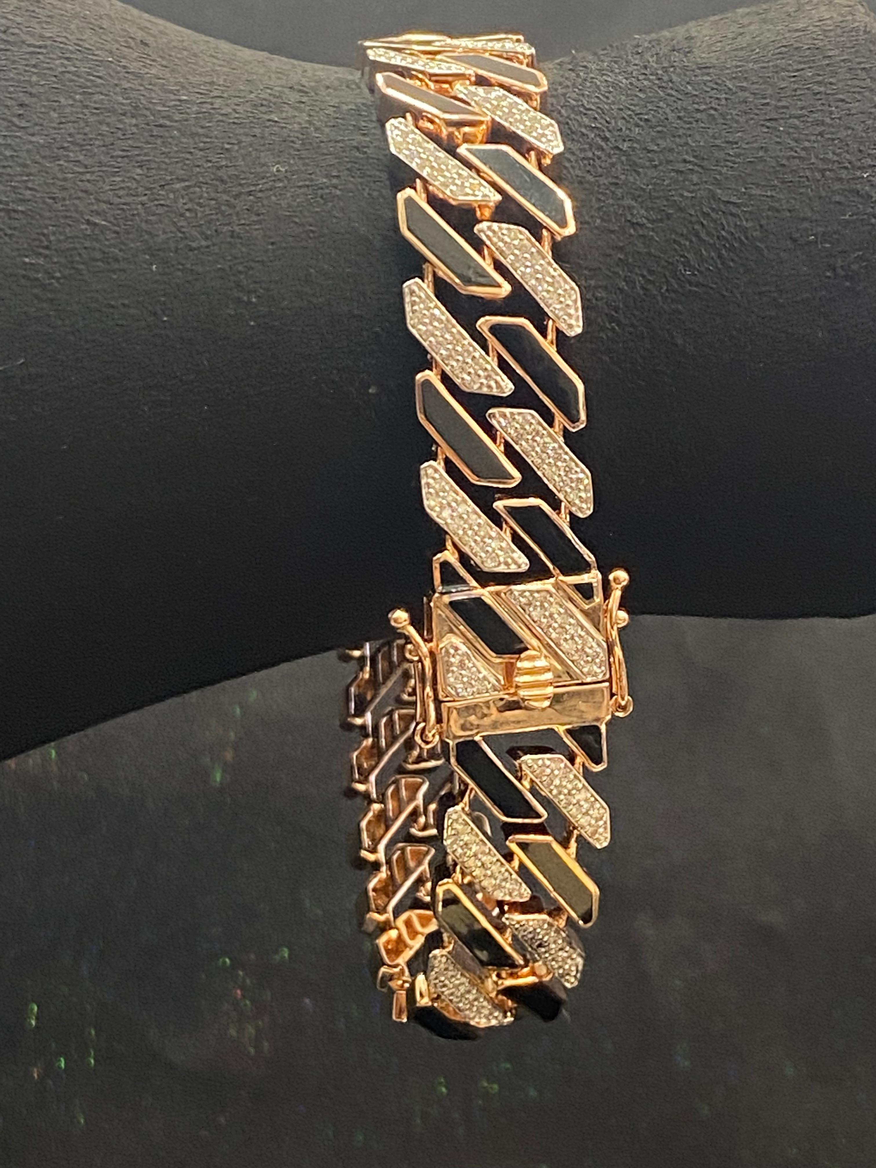 2,35 quilates F/VS1 Diamantes redondos brillantes Pulsera de tenis Link para hombre Oro rosa de 14 quilates Contemporáneo en venta