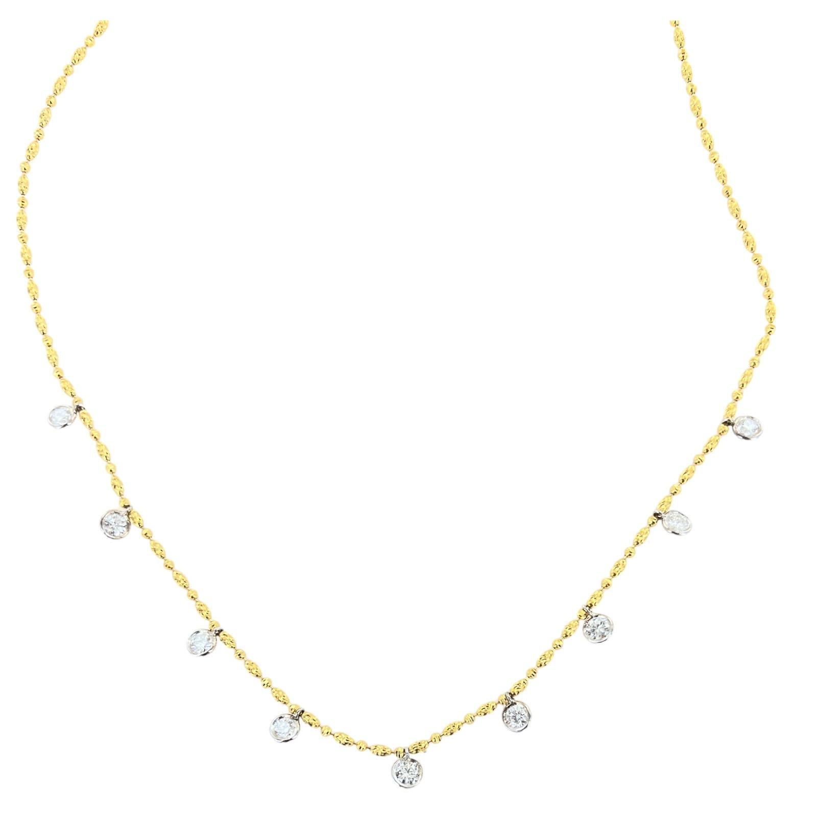 Moderne 2.35 CTW Round Brilliante Cut Diamond Drop Necklace 14 Karat Two Tone Gold  en vente