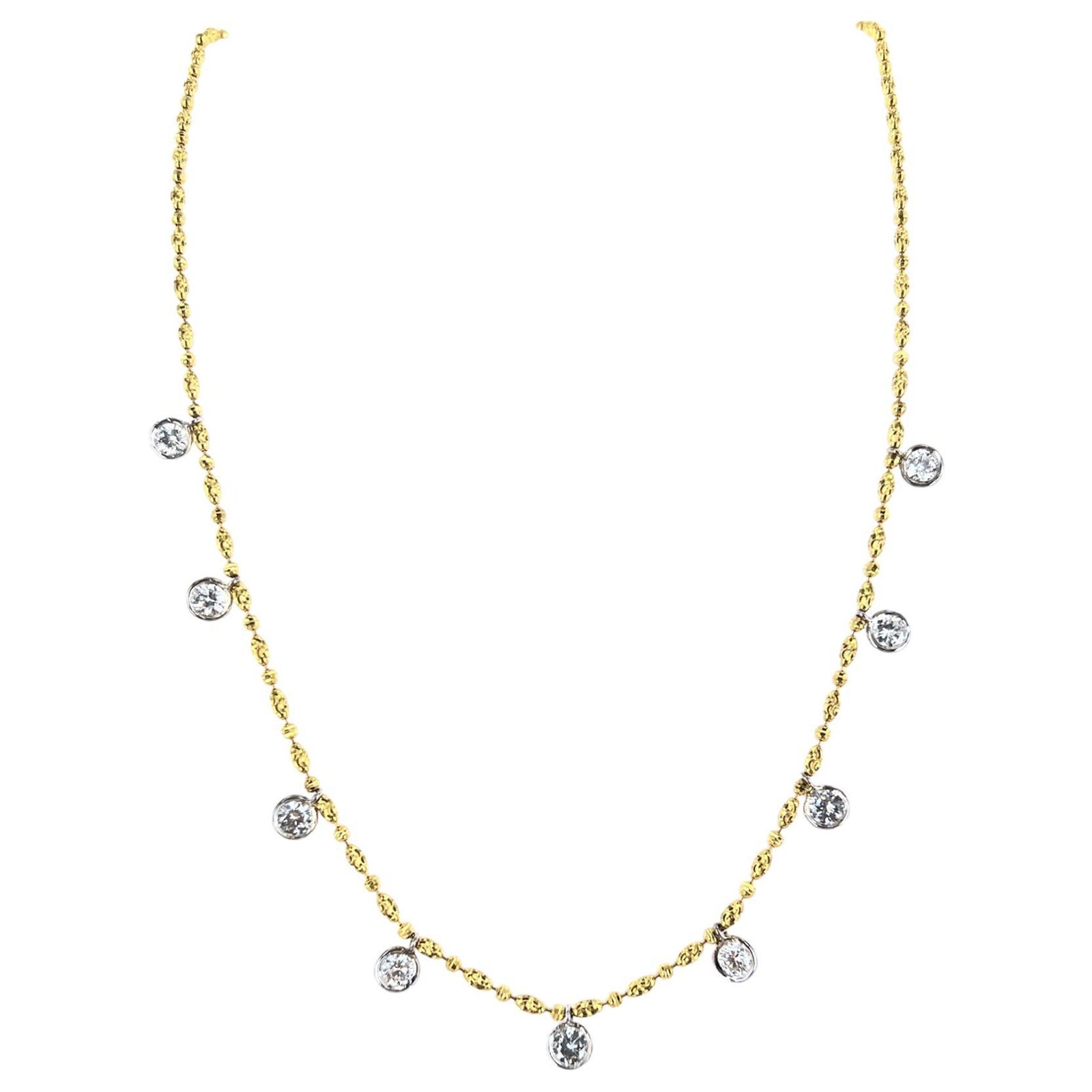 Collar Gota Diamante Corte Brillante Redondo 2.35 CTW Oro Dos Tonos 14 Kilates