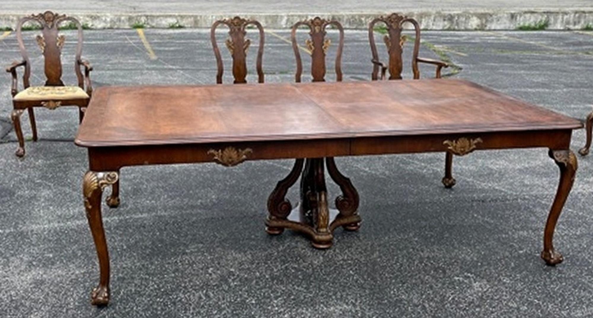 Walnut Chippendale Conference Dining Table with 16 Chairs 1