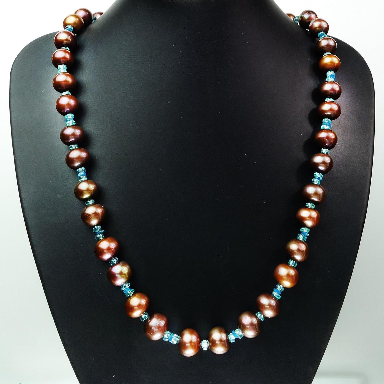 Artisan AJD Necklace Brown Pearls Accented with Sparkling Apatite  June Birthstone