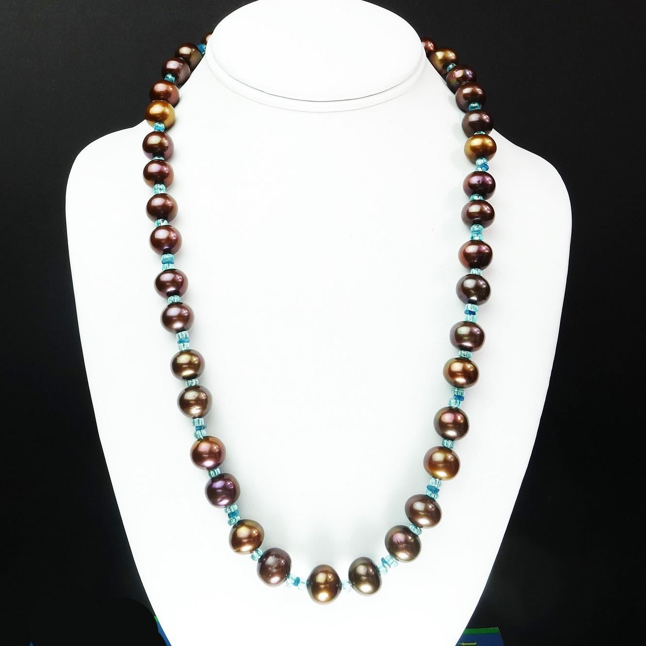 Bead AJD Necklace Brown Pearls Accented with Sparkling Apatite  June Birthstone