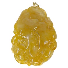 23.5"  Yellow Jadeite Qi-Dragon Pendant Beaded Necklace GIA Gemologist Appraisal