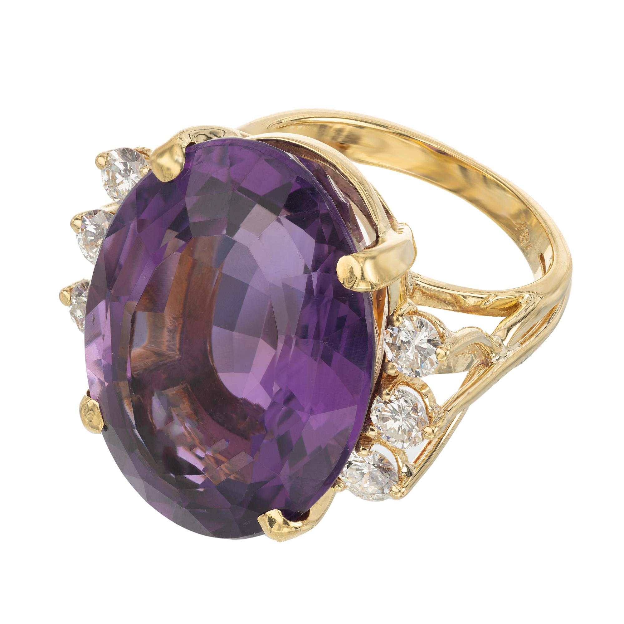 Oval Cut 23.50 Carat Oval Amethyst Diamond Yellow Gold Cocktail Ring For Sale