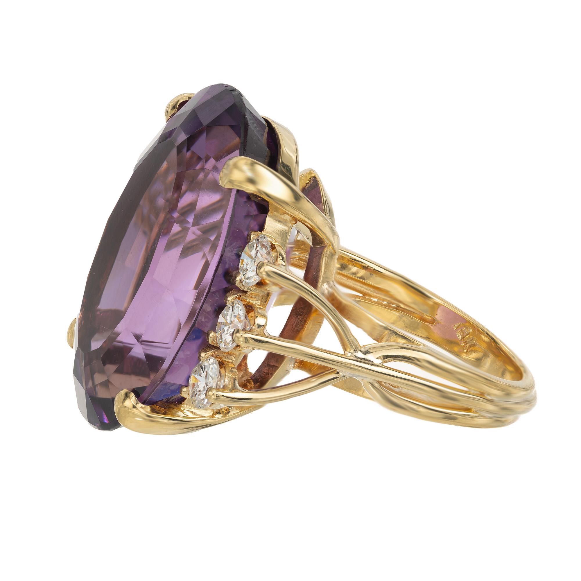 23.50 Carat Oval Amethyst Diamond Yellow Gold Cocktail Ring In Excellent Condition For Sale In Stamford, CT
