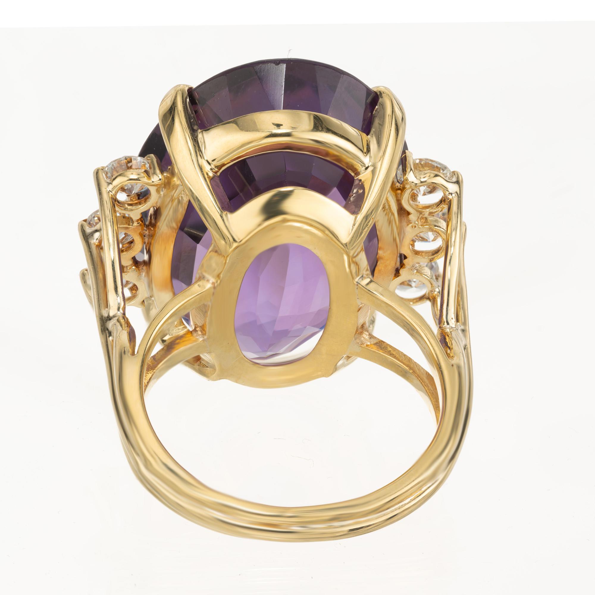 Women's 23.50 Carat Oval Amethyst Diamond Yellow Gold Cocktail Ring For Sale