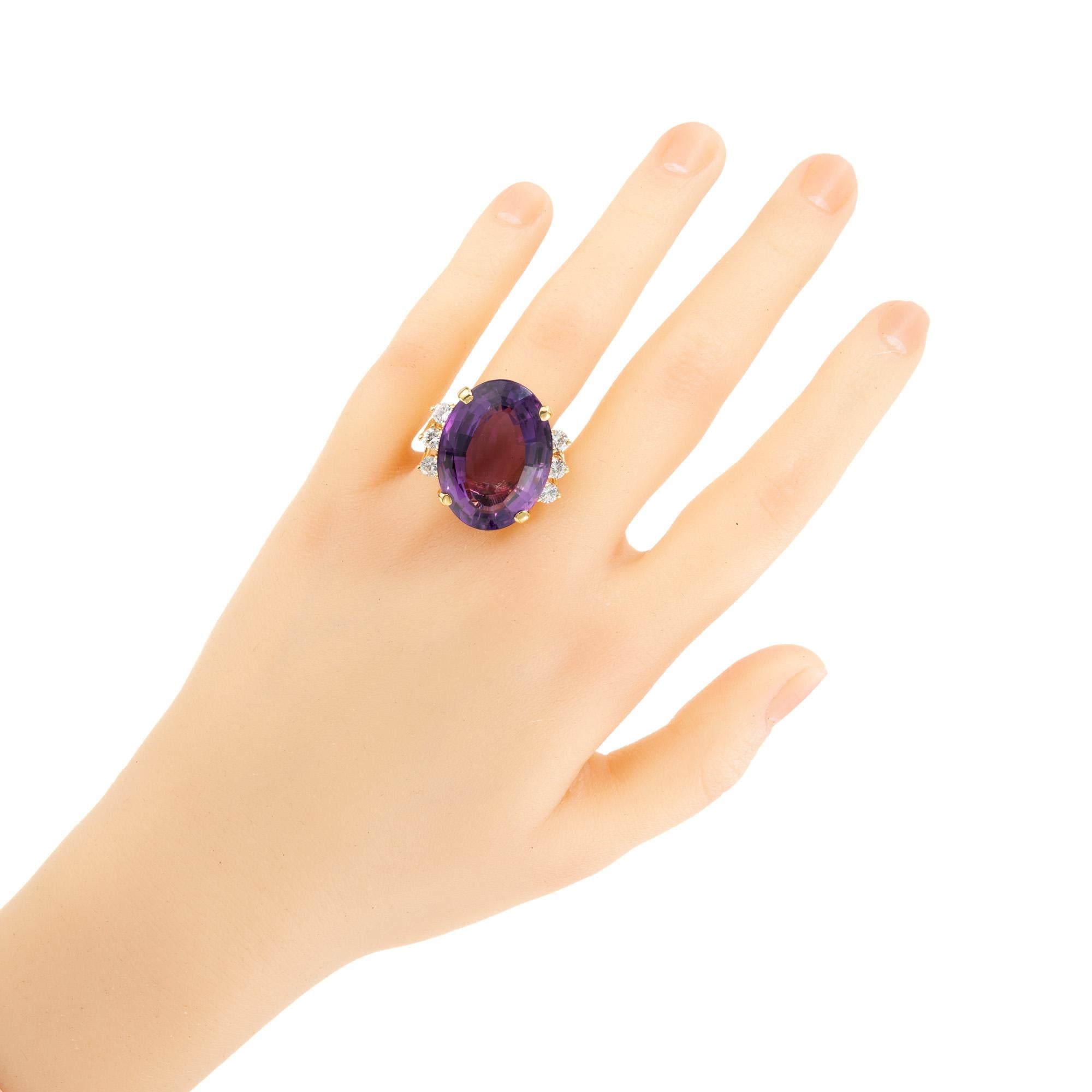 23.50 Carat Oval Amethyst Diamond Yellow Gold Cocktail Ring For Sale 2