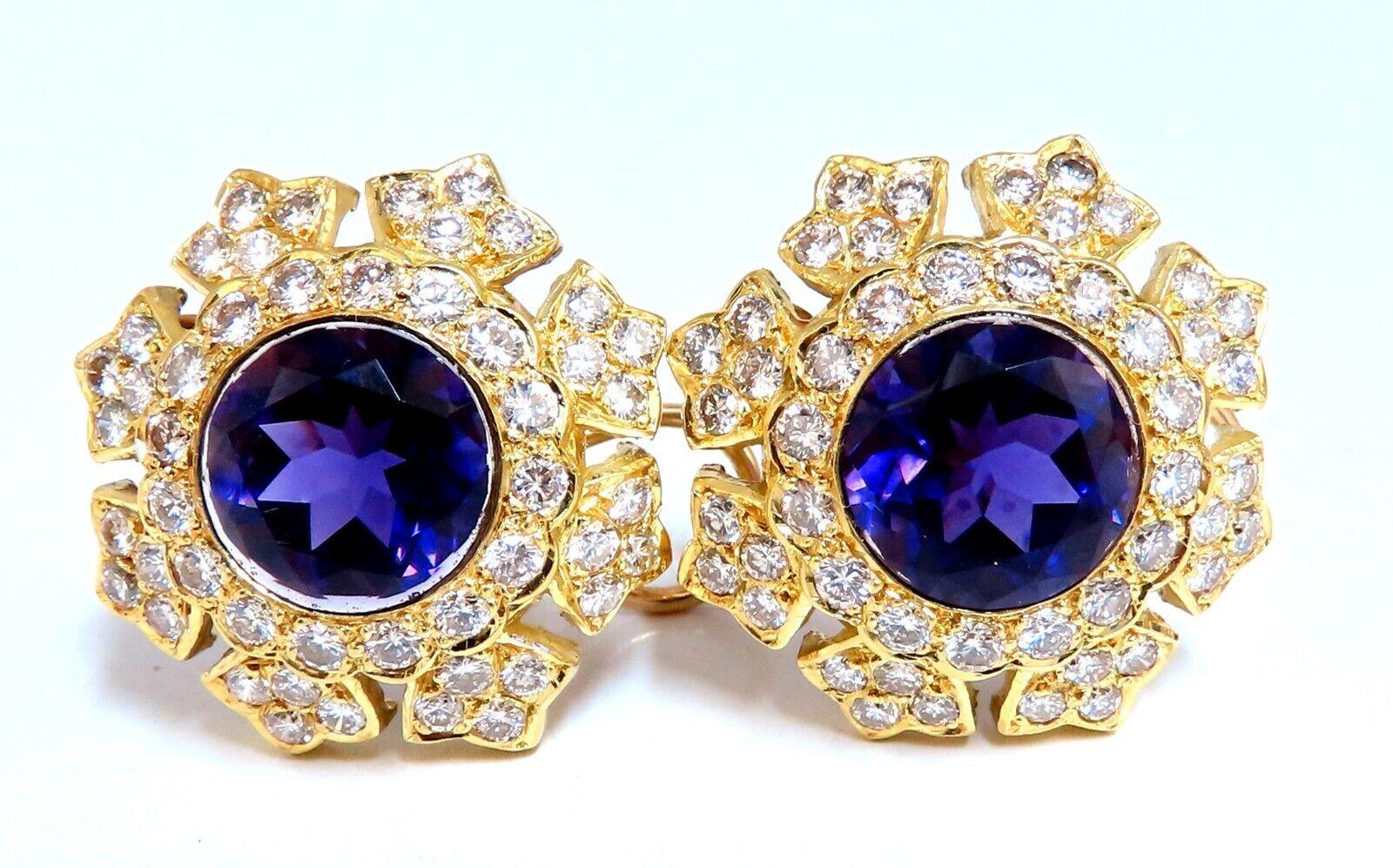 Round Cut 23.50ct Natural Round Bright Purple Diamond Clip Earrings 18kt For Sale