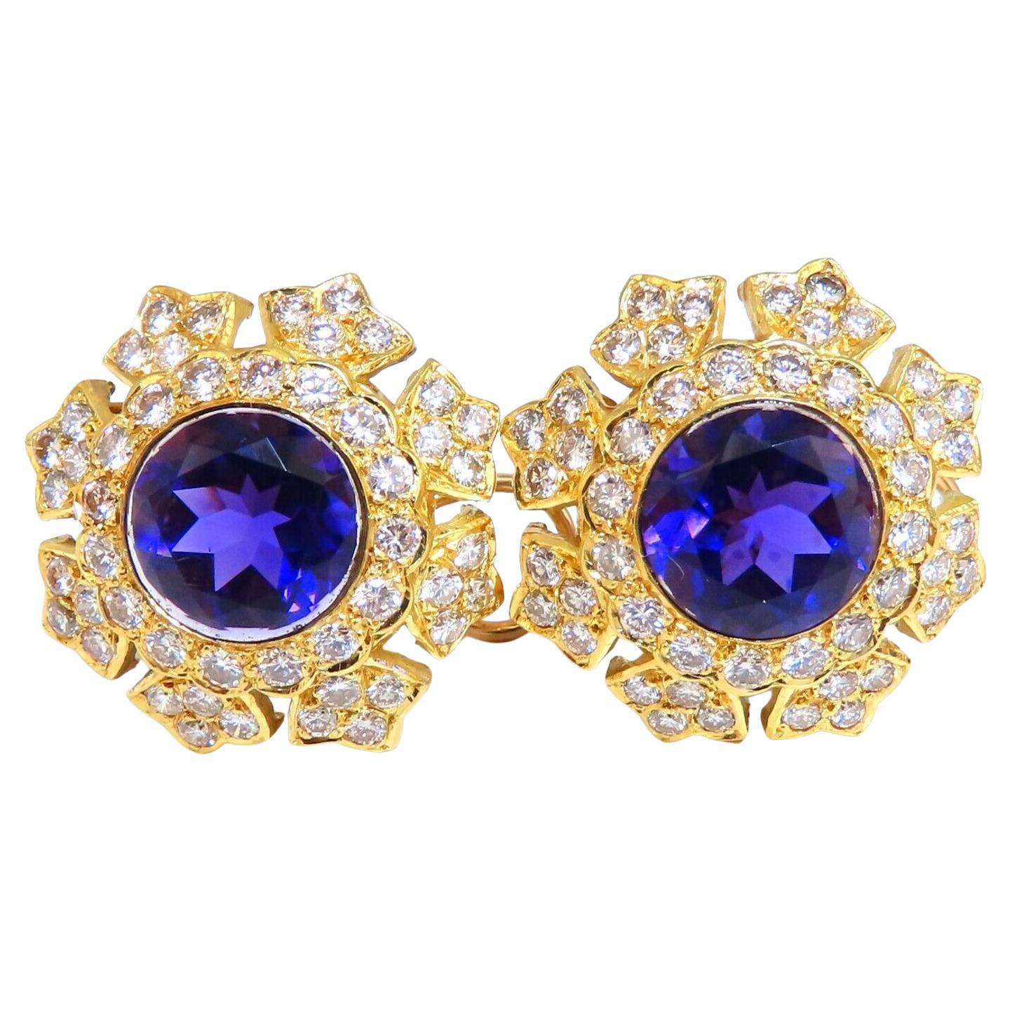 23.50ct Natural Round Bright Purple Diamond Clip Earrings 18kt