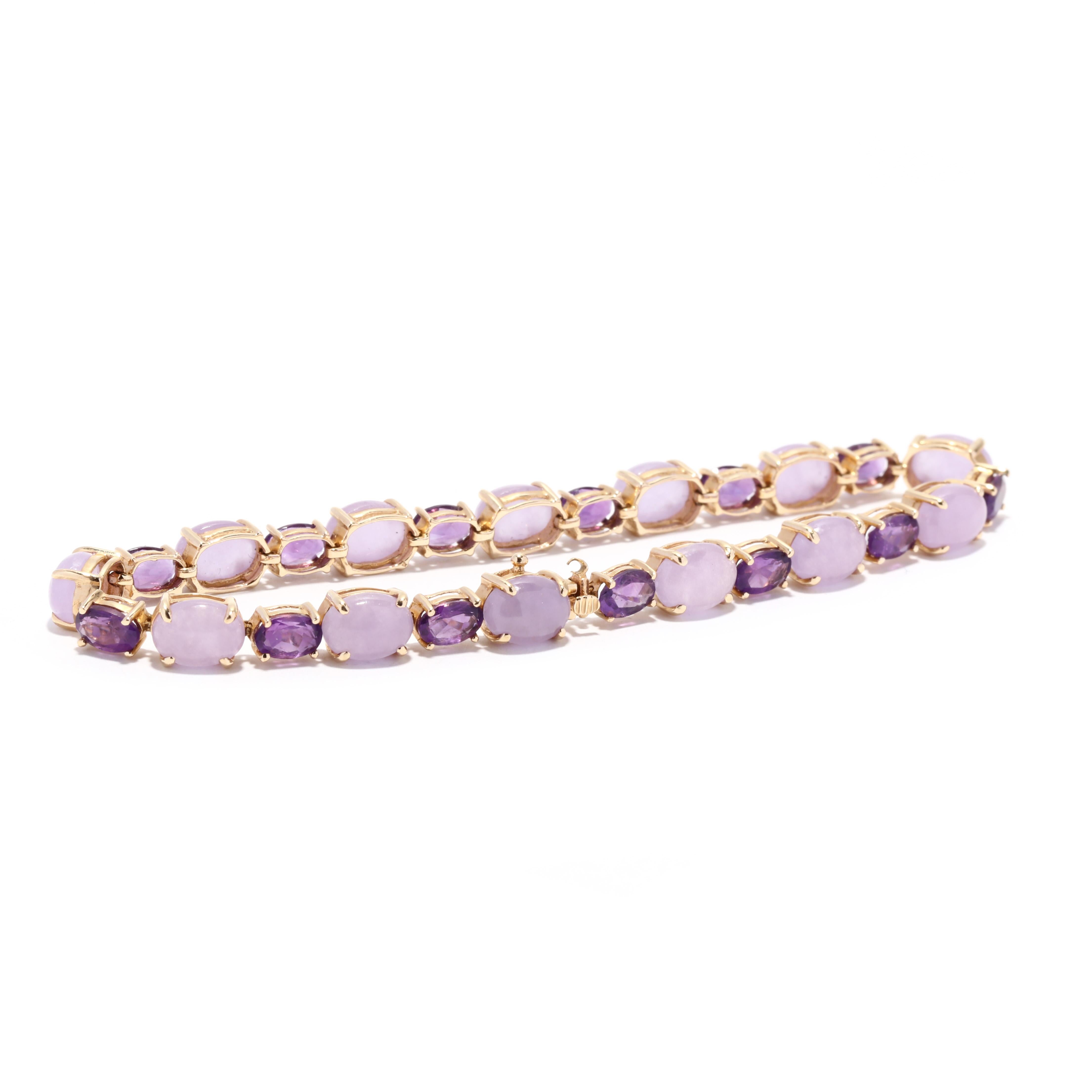 23.50ctw Lavender Jadeite Jade Amethyst Line Bracelet, 14KT Yellow Gold In Good Condition In McLeansville, NC