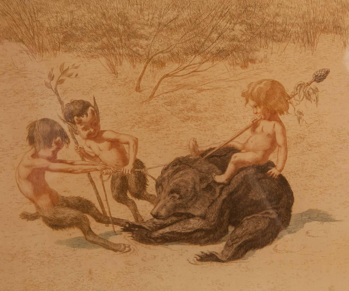 Tres Faunos con Oso - Art de Louis Moe