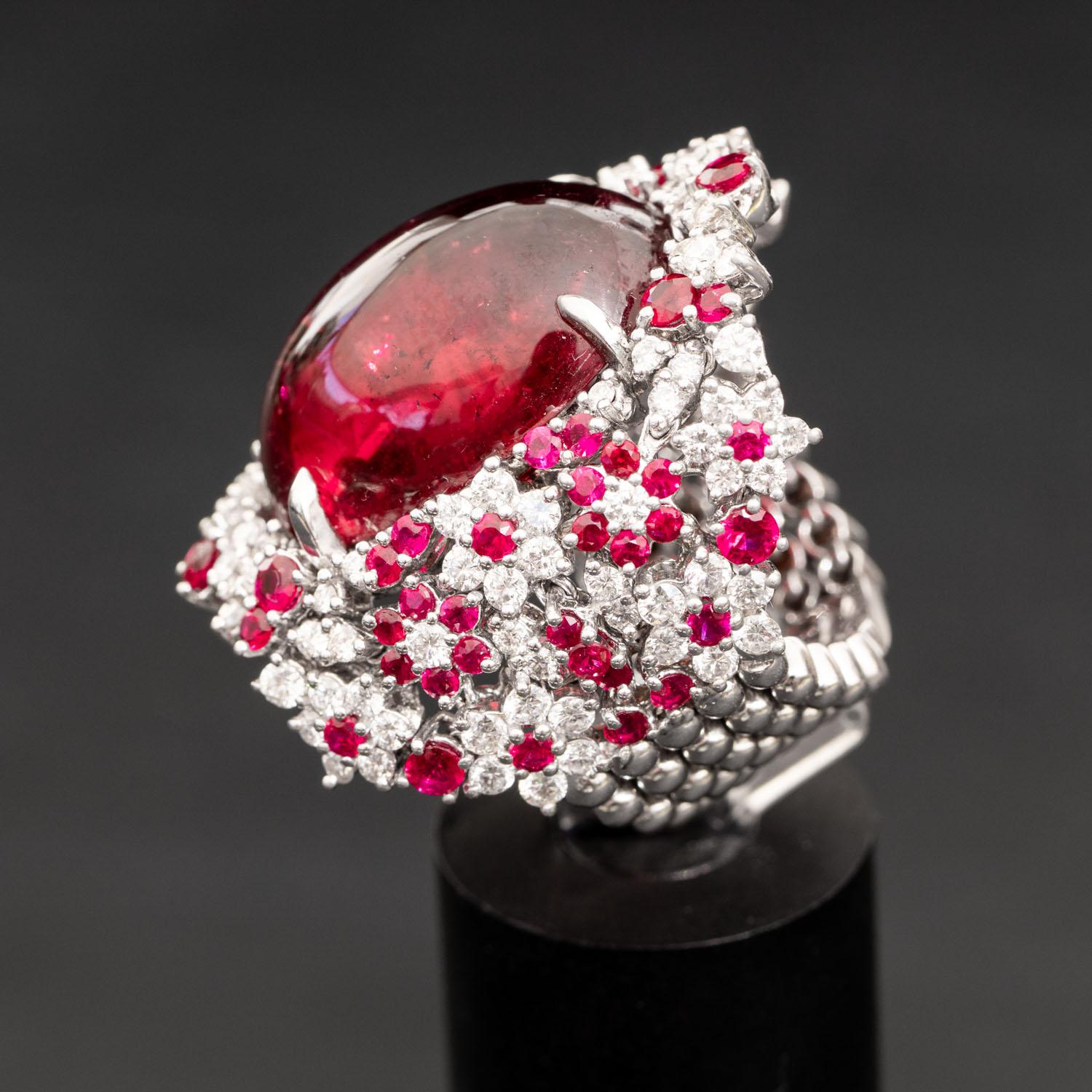 23.52 rubellite ring 2.56ct diamonds, 2.60ct Ruby, Statement Rings For Sale 4