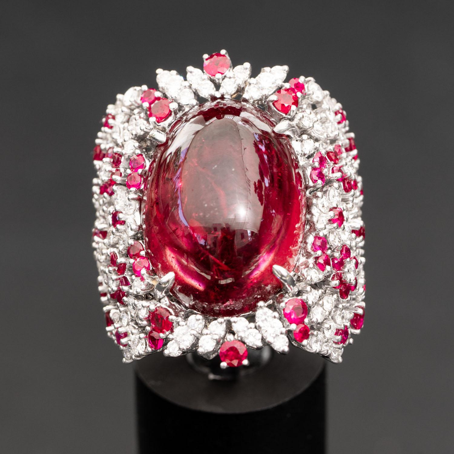 23.52 rubellite ring 2.56ct diamonds, 2.60ct Ruby, Statement Rings For Sale 6