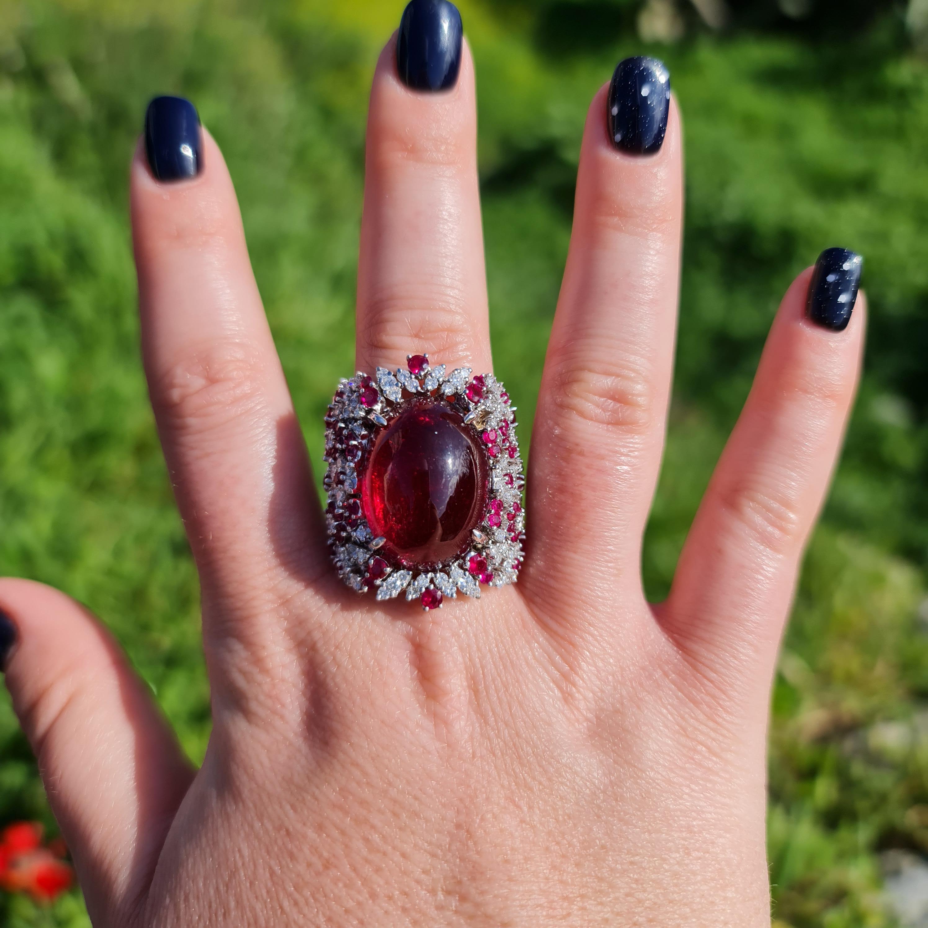 Art Deco 23.52 rubellite ring 2.56ct diamonds, 2.60ct Ruby, Statement Rings For Sale