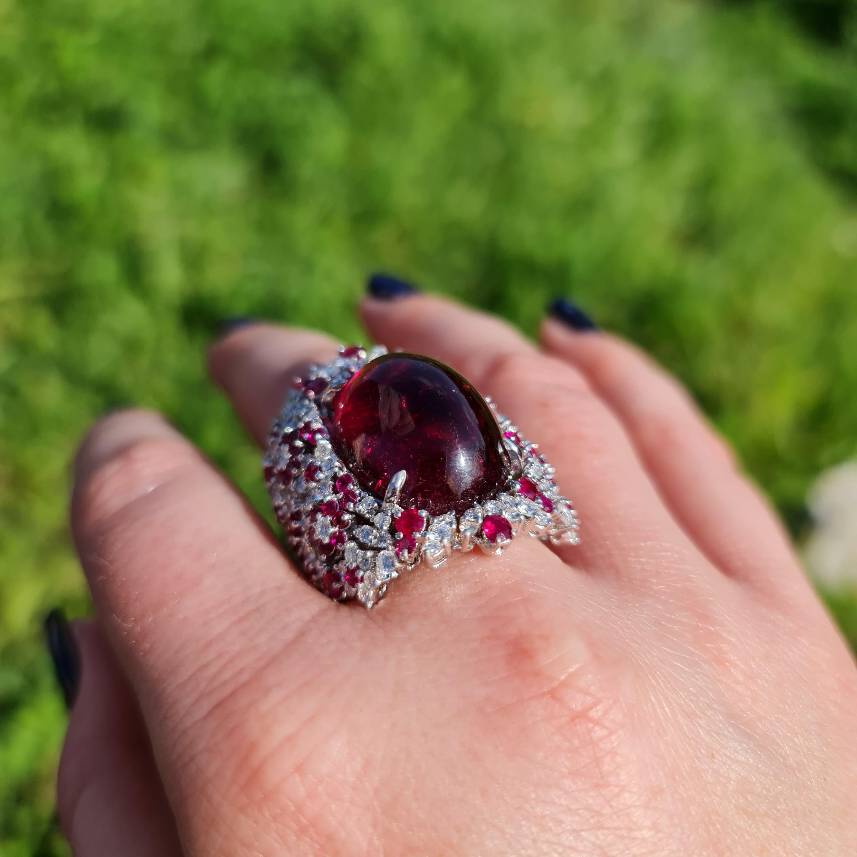 23.52 rubellite ring 2.56ct diamonds, 2.60ct Ruby, Statement Rings In New Condition For Sale In Ramat Gan, IL