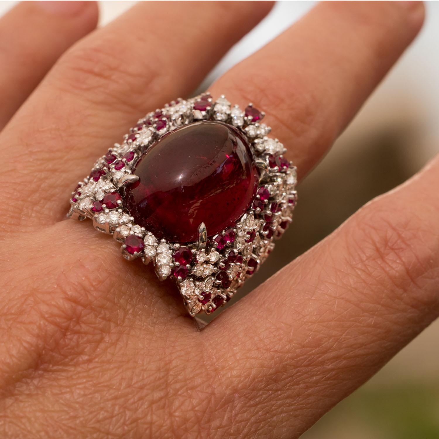 23.52 rubellite ring 2.56ct diamonds, 2.60ct Ruby, Statement Rings In New Condition For Sale In Ramat Gan, IL