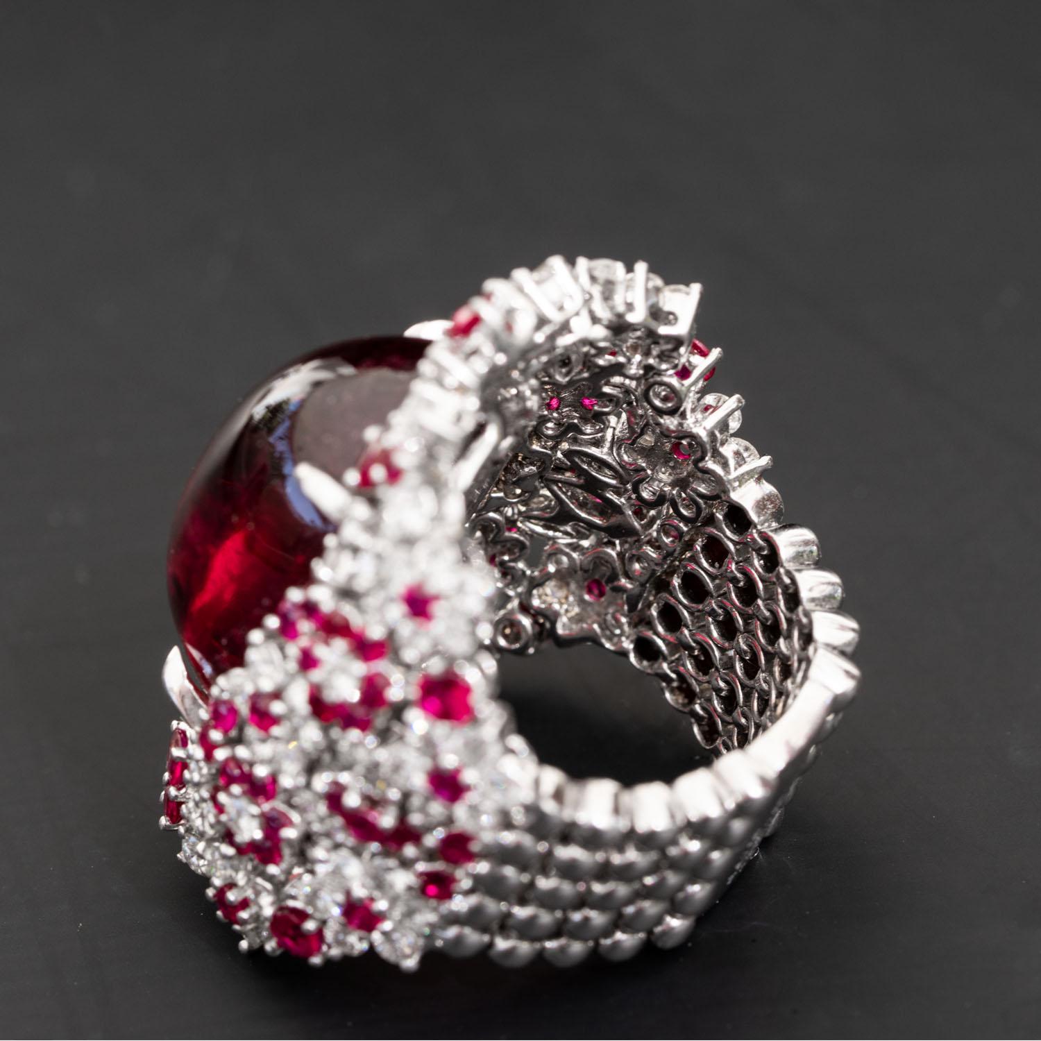23.52 rubellite ring 2.56ct diamonds, 2.60ct Ruby, Statement Rings For Sale 1