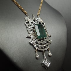 23.55 Carat Emerald Cut Emerald and Diamond Necklace