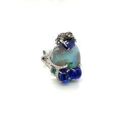23.55Ct. Opal and Sapphire Ring with Brown Diamond Frog
