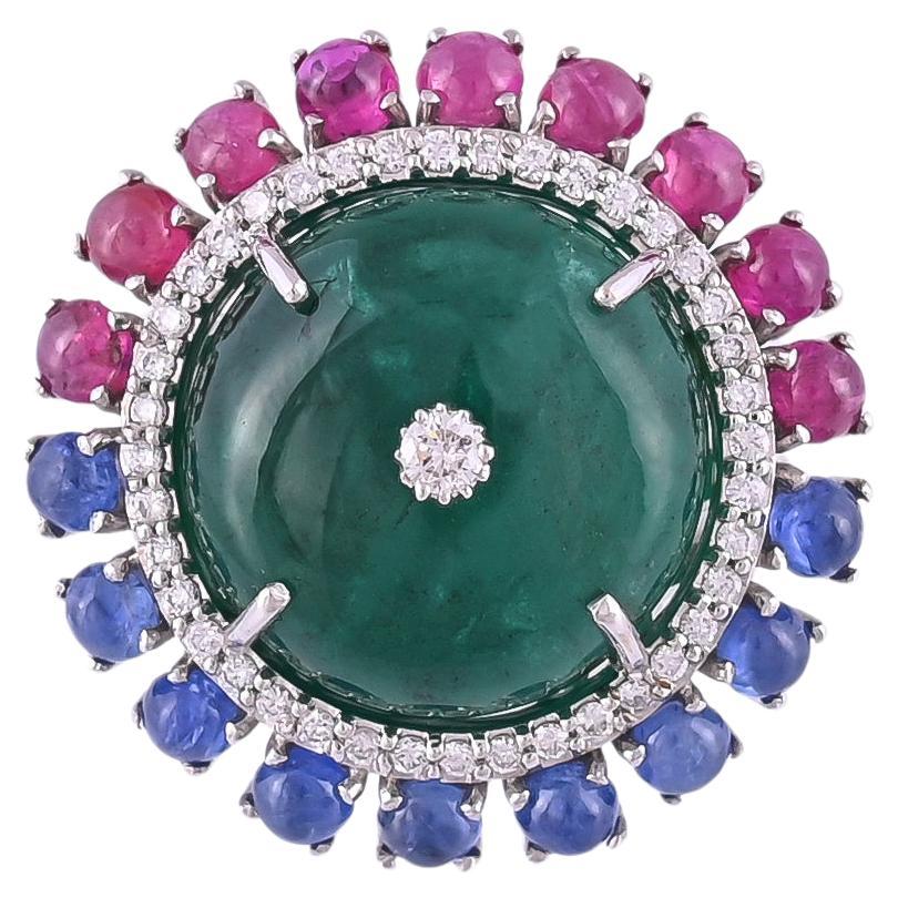 23.58 Carats, Emerald, Blue Sapphire, Ruby & Diamonds Cocktail Ring