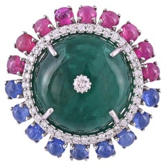 23.58 Carats, Emerald, Blue Sapphire, Ruby & Diamonds Cocktail Ring