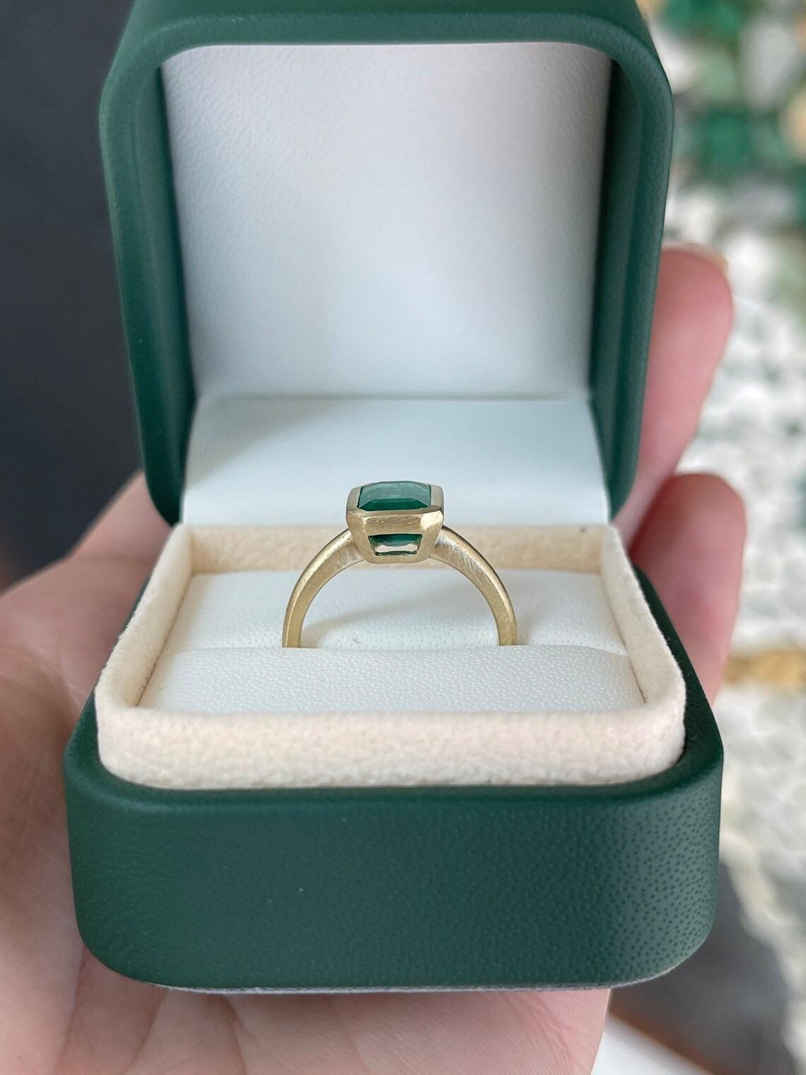 2.35ct 14K Natural Dark Green Emerald Cut Emerald Solitaire Engagement BezelRing 3