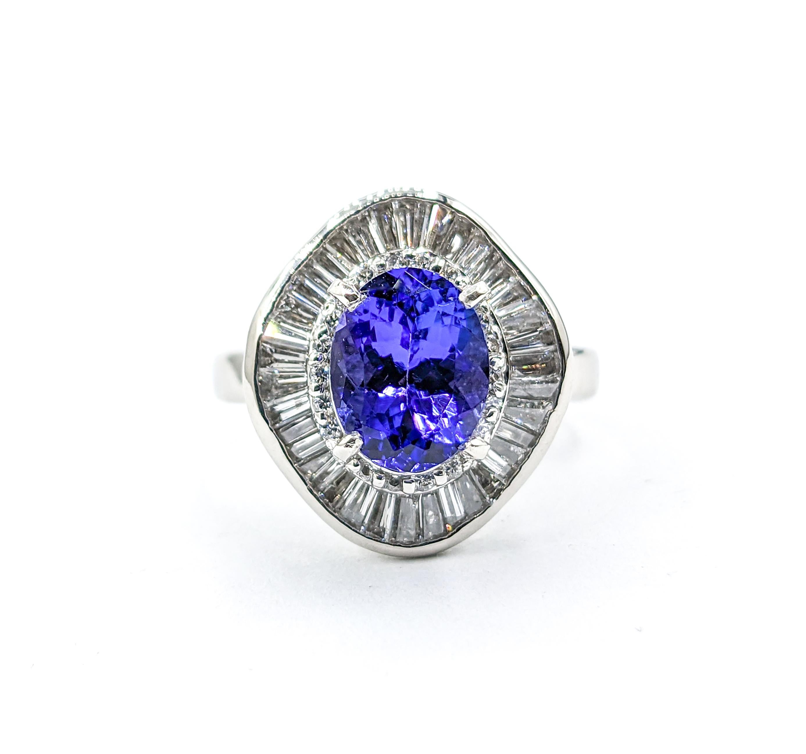 Contemporary 2.35ct Purple Tanzanite & Diamond Ring In 900pt Platinum For Sale