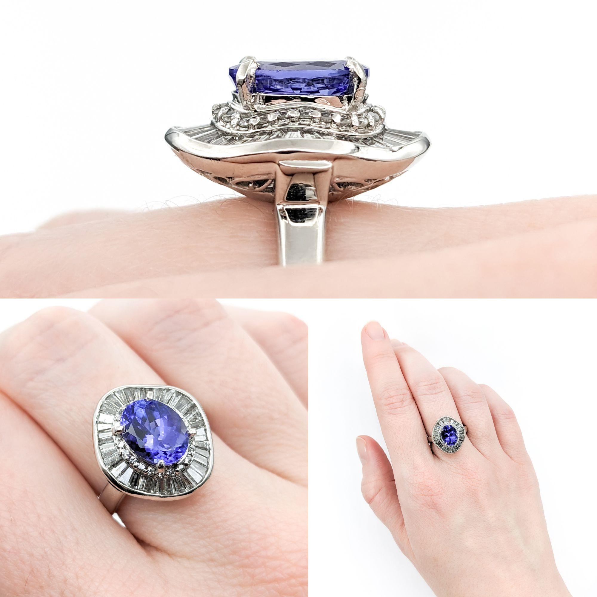 Round Cut 2.35ct Purple Tanzanite & Diamond Ring In 900pt Platinum For Sale