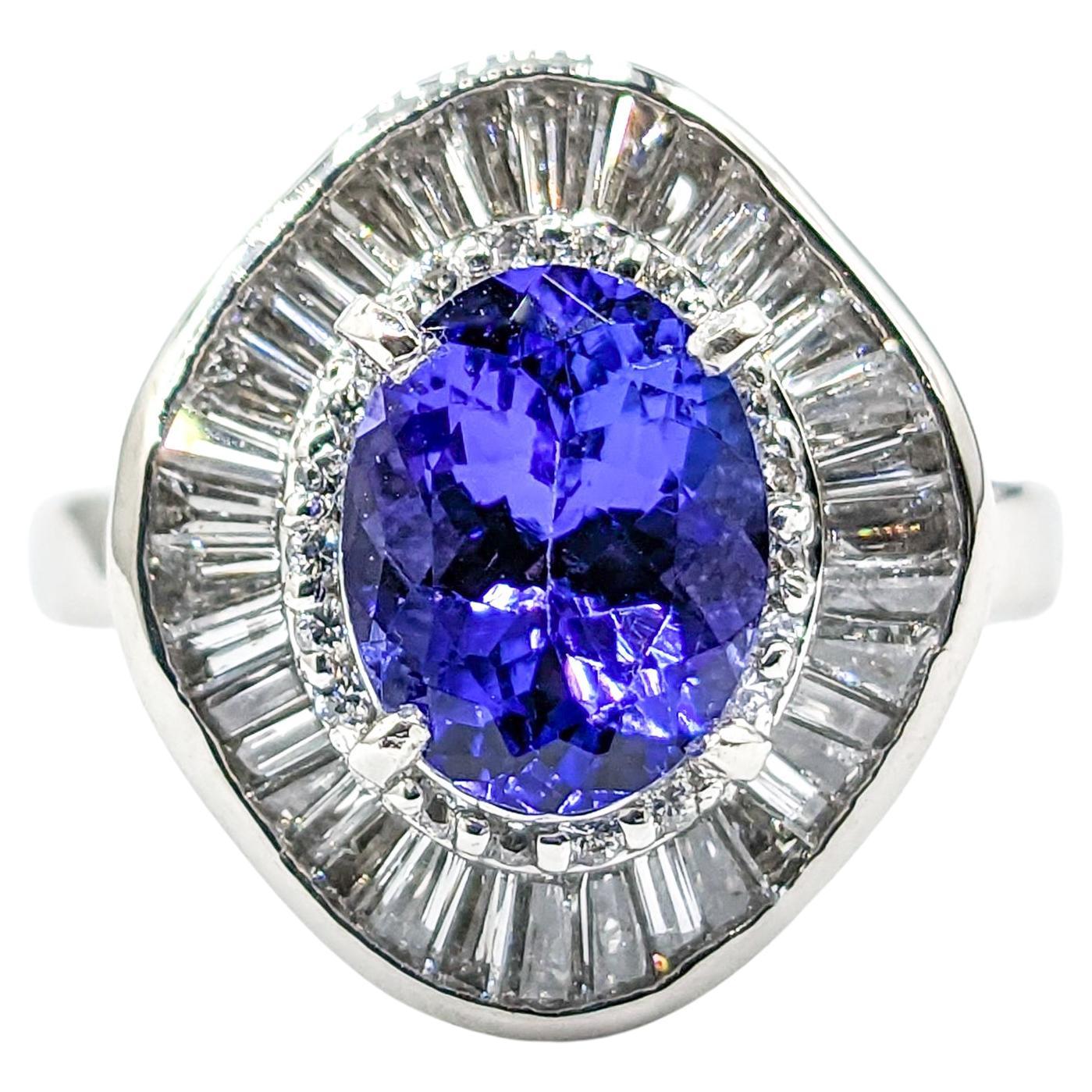 2,35 Karat lila Tansanit & Diamant-Ring aus 900 Teile Platin
