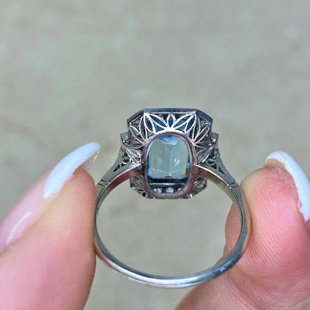 2.35ct Emerald Cut Natural Aquamarine Engagement Ring, Diamond Halo, Platinum For Sale 7