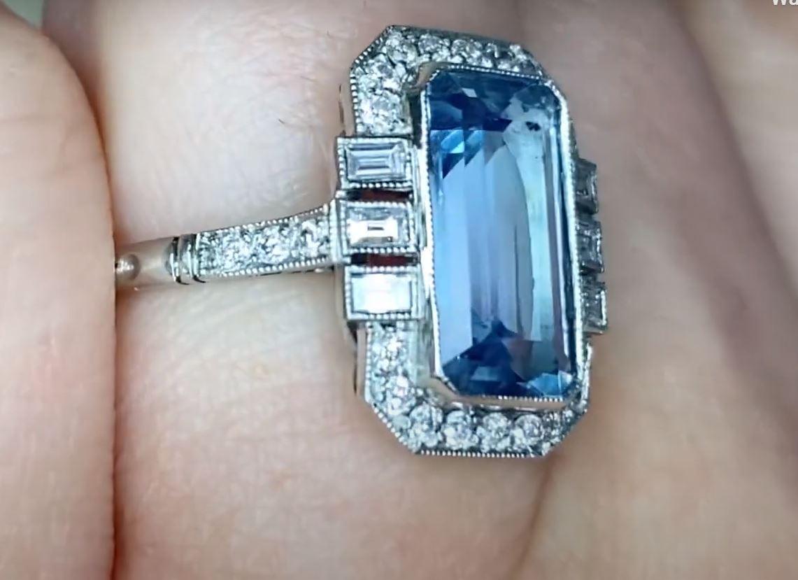 2.35ct Emerald Cut Natural Aquamarine Engagement Ring, Diamond Halo, Platinum For Sale 1