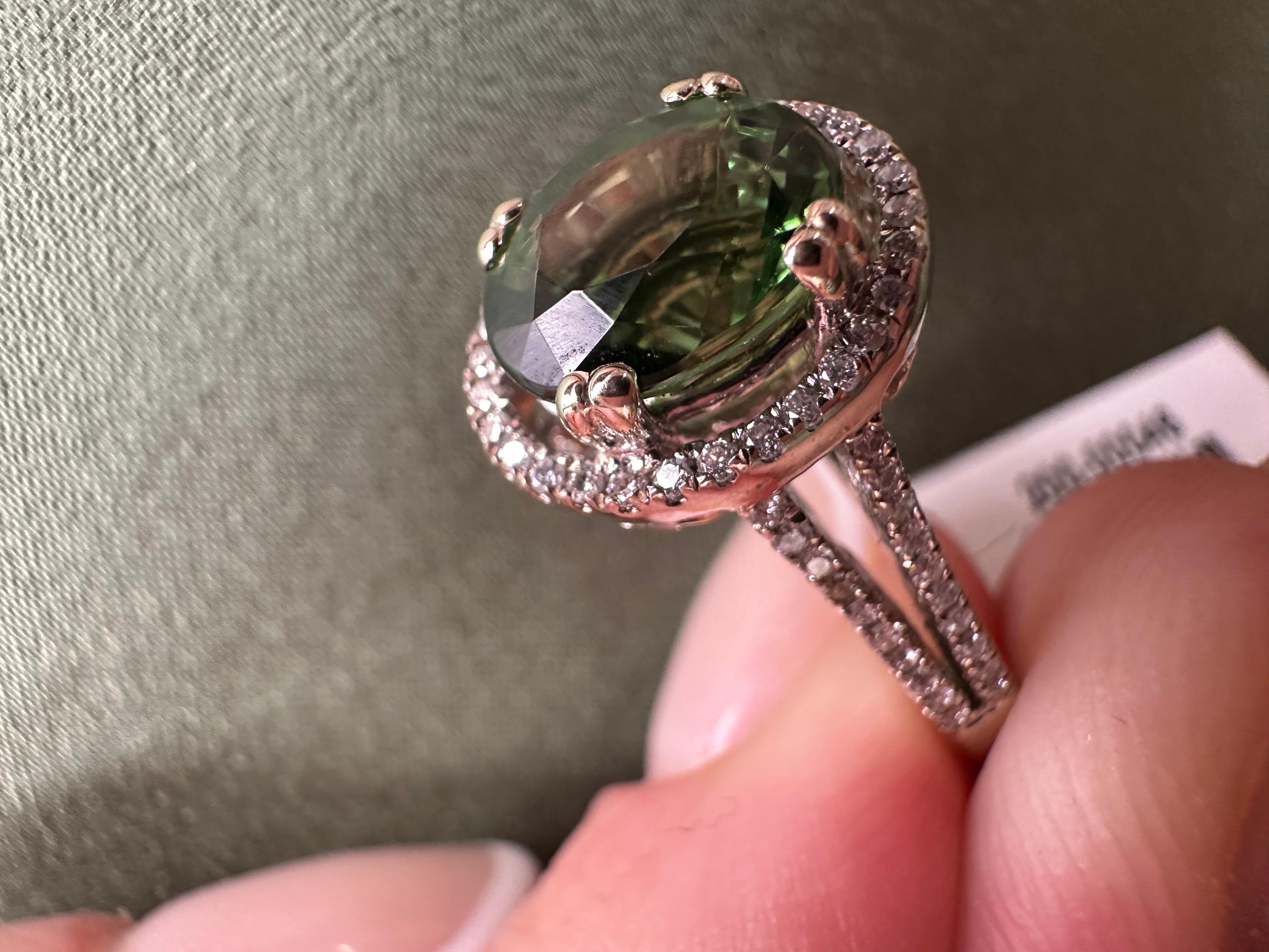 2,35 Karat Grüner Saphir Diamantring 14KT Gold viktorianisches Design im Angebot 6