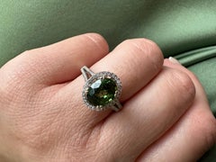 2.35ct Green sapphire diamond ring 14KT gold Victorian design