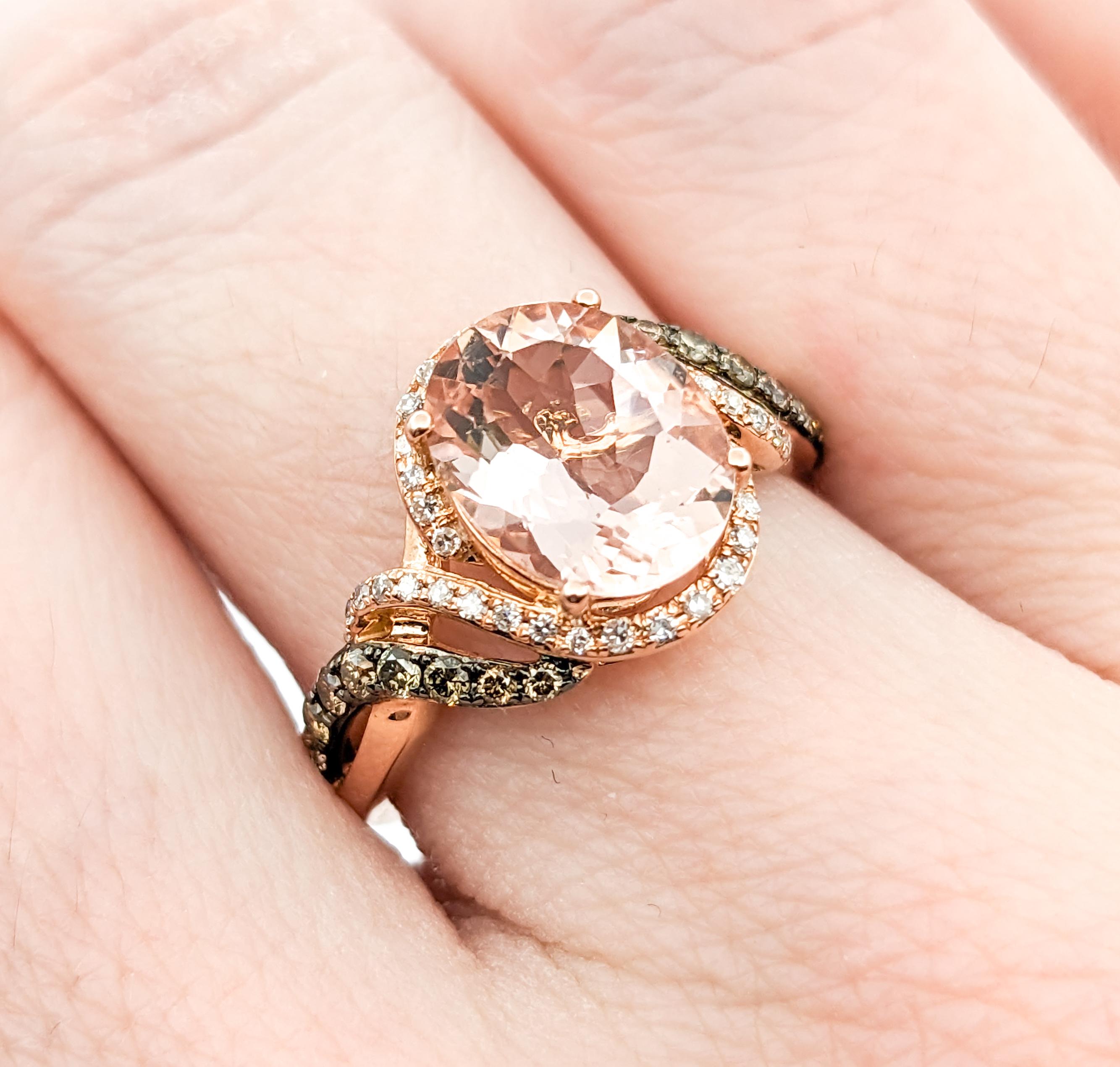 Round Cut 2.35ct Morganite & Diamonds Ring In Rose Gold For Sale
