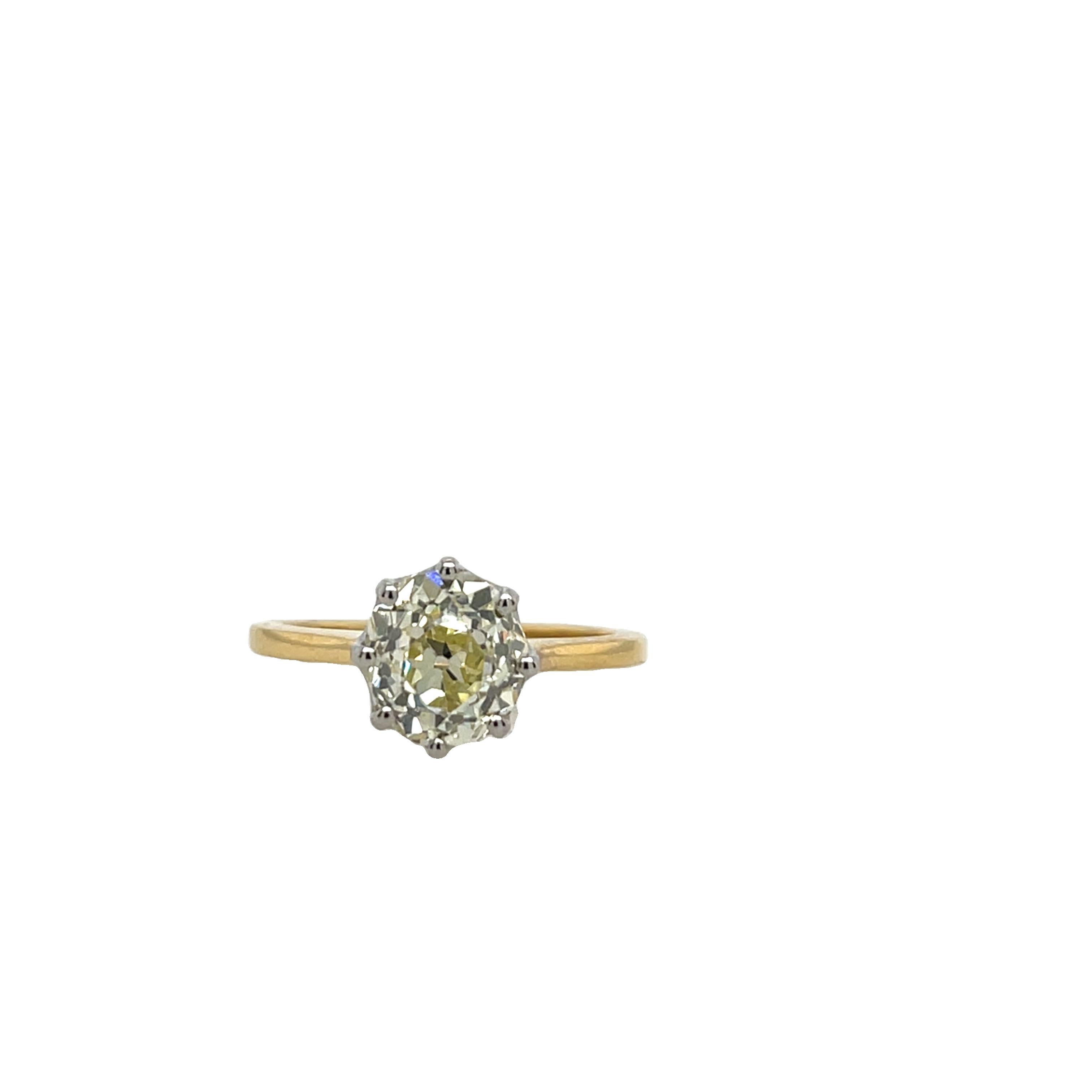 Bague en or 18ct avec diamant naturel de couleur jaune de 2,35 ct de taille ancienne en vente 3