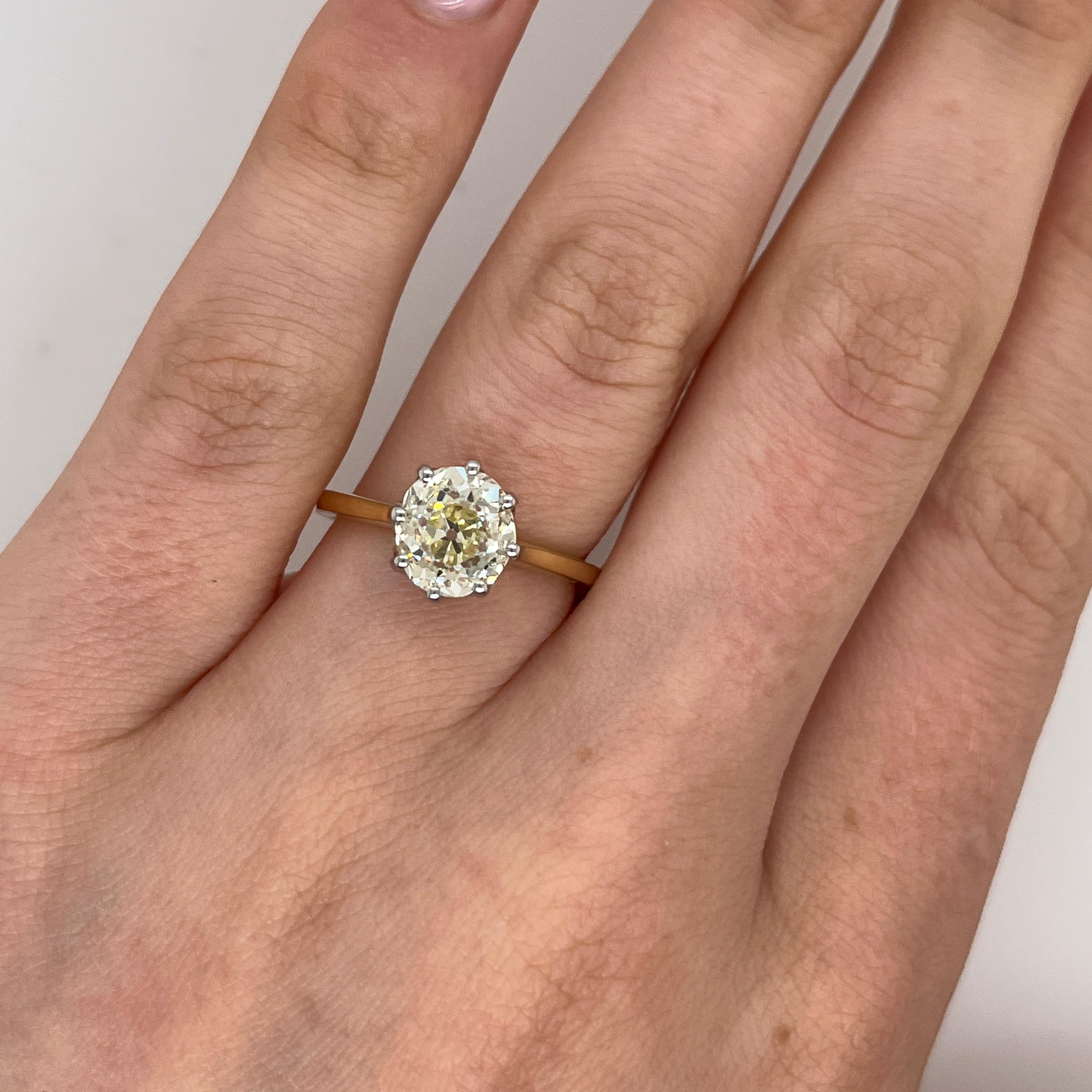 Bague en or 18ct avec diamant naturel de couleur jaune de 2,35 ct de taille ancienne en vente 4